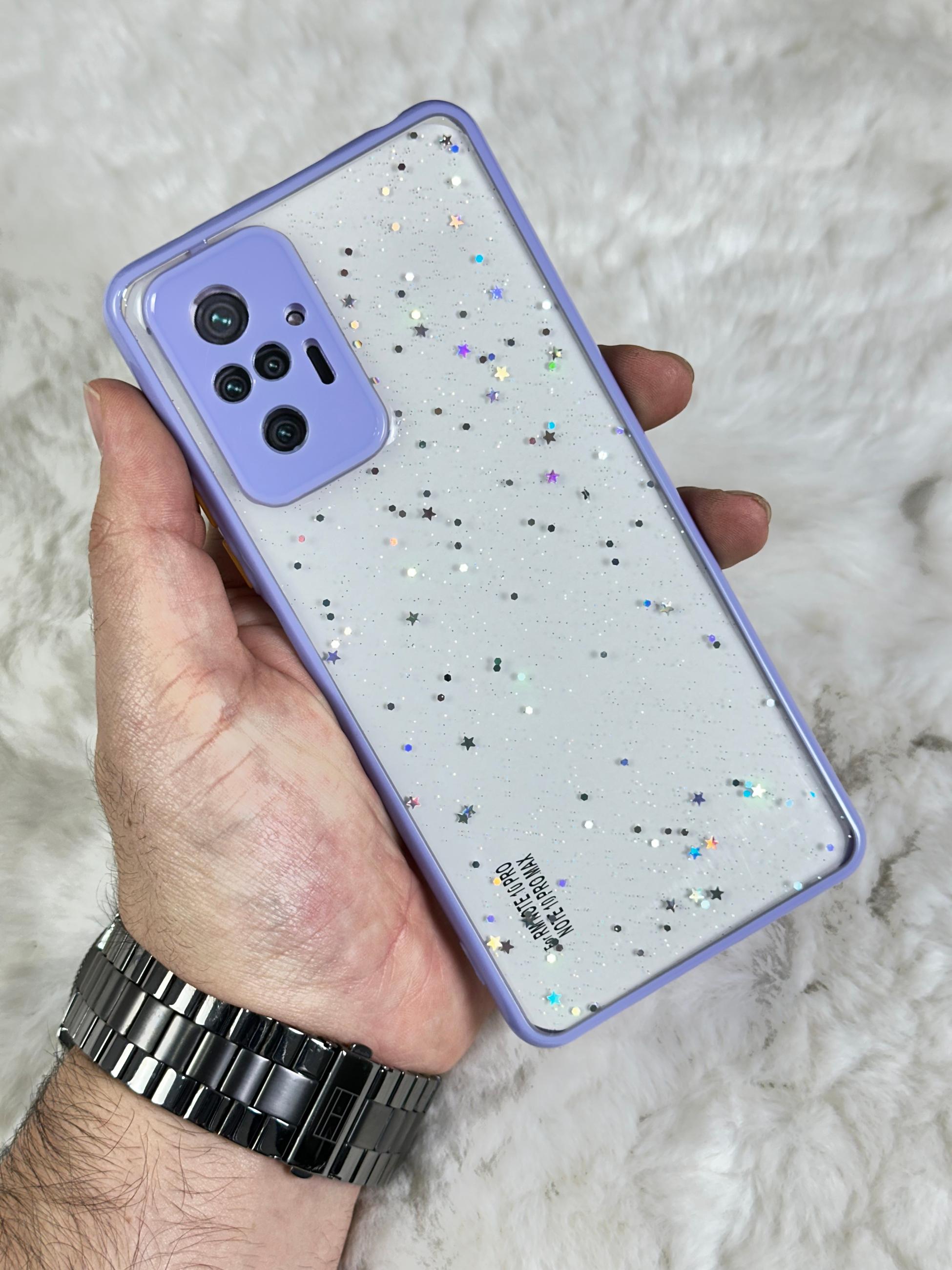 Xiaomi Redmi Note 10 Pro Arkası Sert Silikon Simli Yıldızlı Law Kılıf