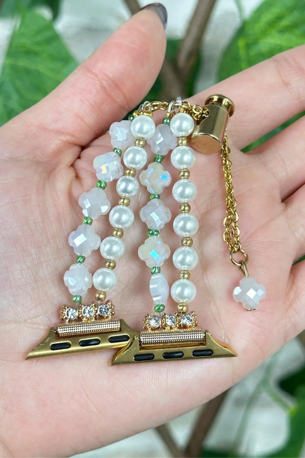 Apple Watch Kordon 42mm - 45mm Uyumlu İncili Boncuklu Trend Taşlı Kordon