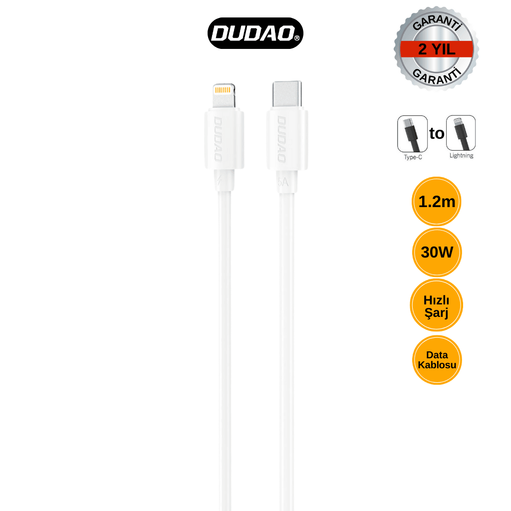 DUDAO L4X Type-C to Lightning 30W Hızlı Şarj Özellikli Kablo (2 Metre)