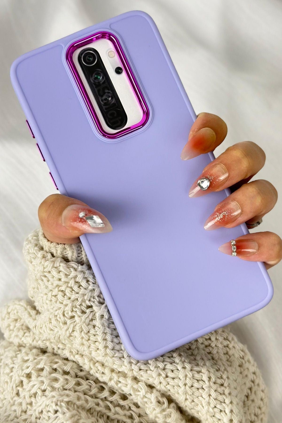 Xiaomi Redmi Note 8 Pro Parlak Metal Detaylı Tuşu Kolay Basmalı Lansman Pastel Silikon Ruby Kılıf