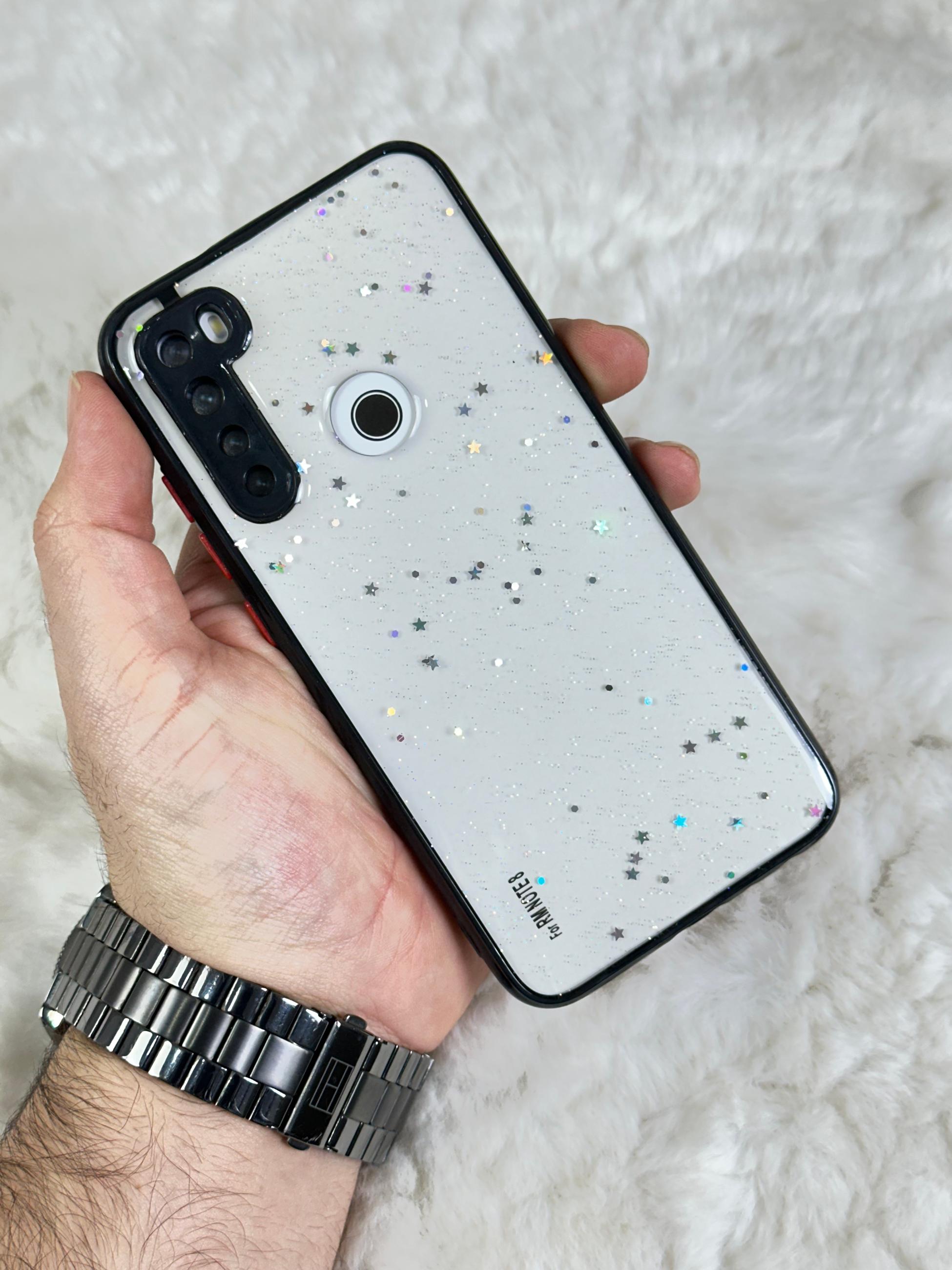 Xiaomi Redmi Note 8 Arkası Sert Silikon Simli Yıldızlı Law Kılıf