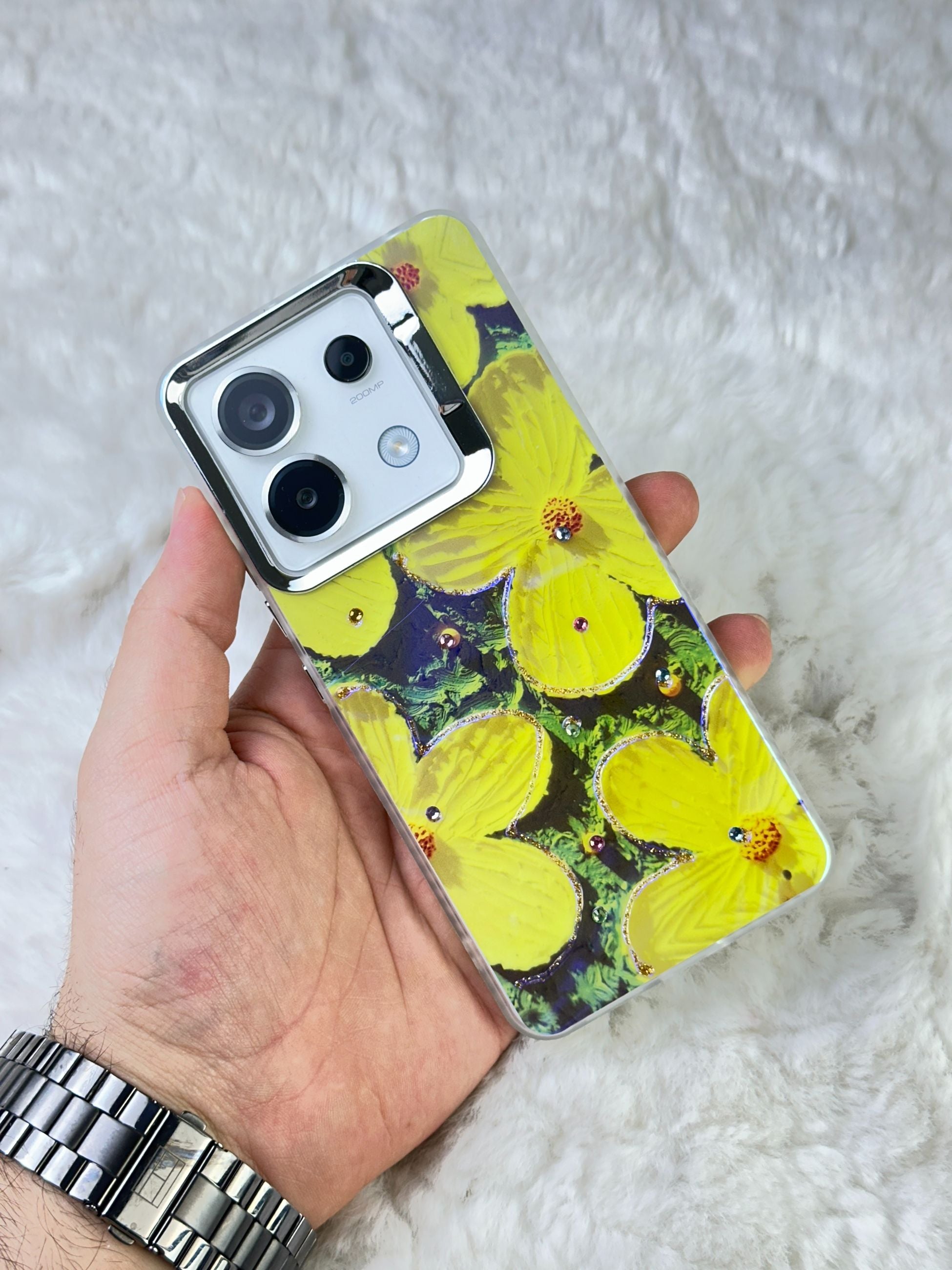 Xiaomi Redmi Note 13 Pro 4G Parlak Çiçekli Taşlı Desenli Paint Kılıf