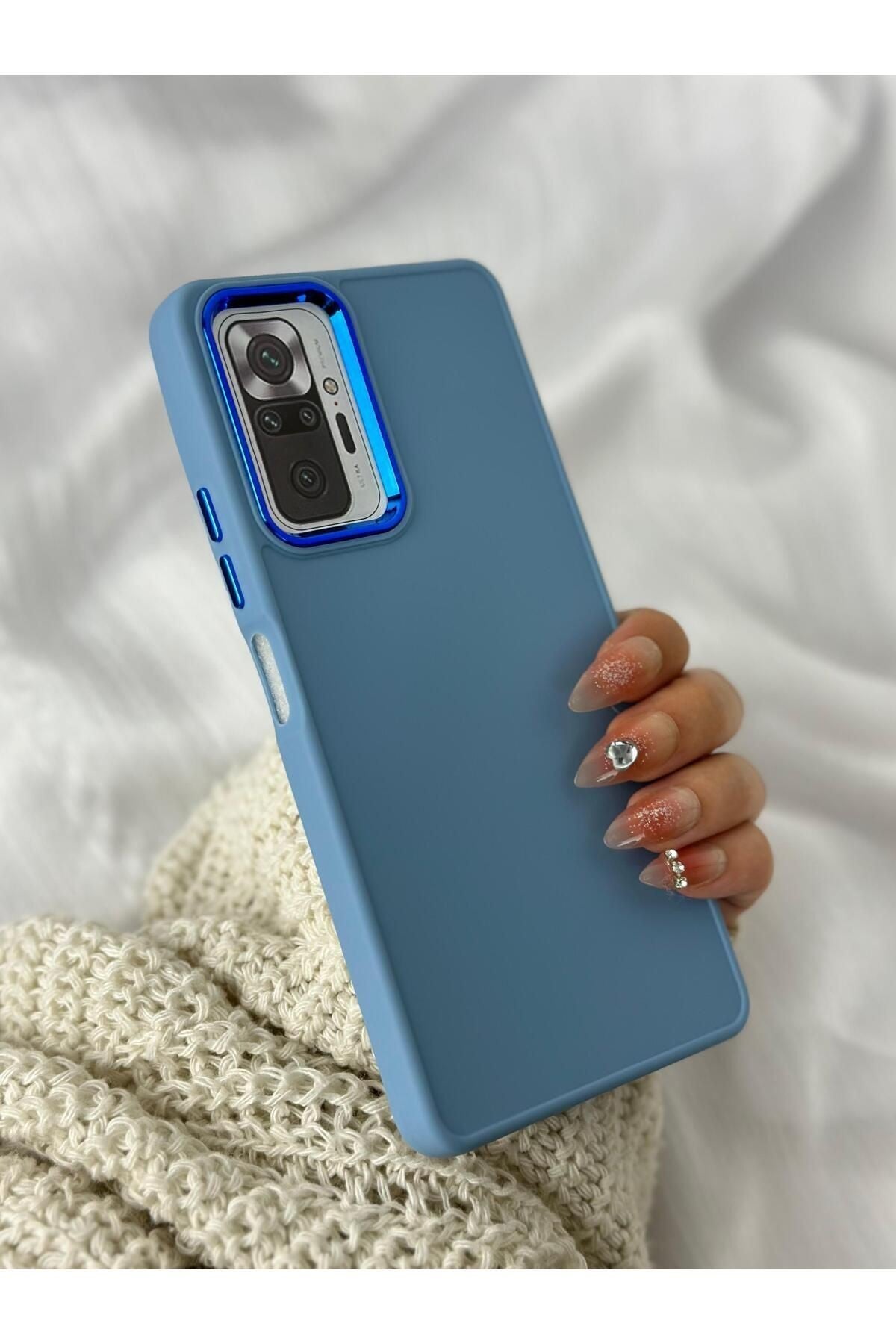 Xiaomi Redmi Note 10 Pro Parlak Metal Detaylı Tuşu Kolay Basmalı Lansman Pastel Silikon Ruby Kılıf