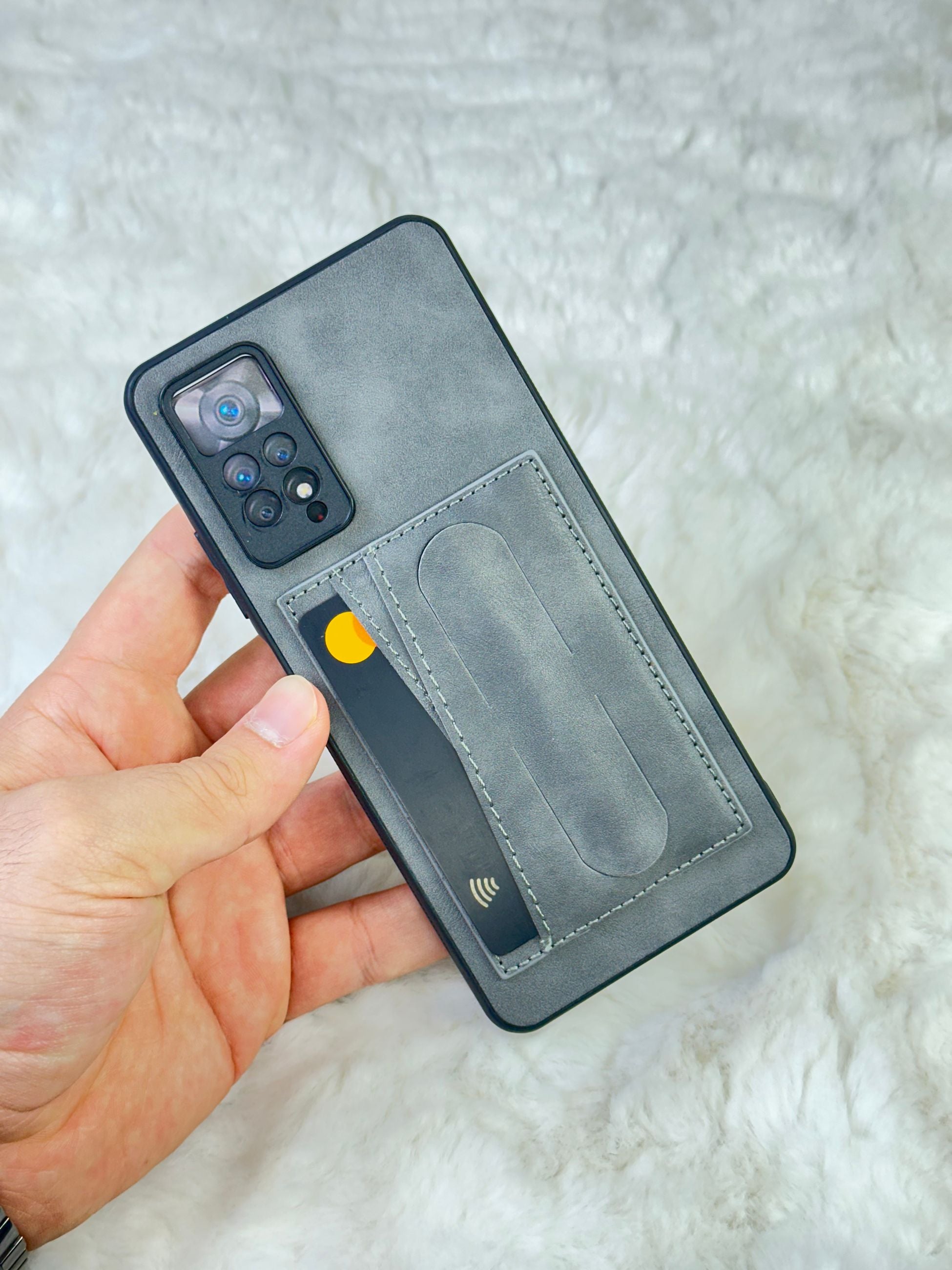 Xiaomi Note 11 Pro Stand Olabilen Arkası Deri İçi Süet Deri Kartvizitli Kılıf