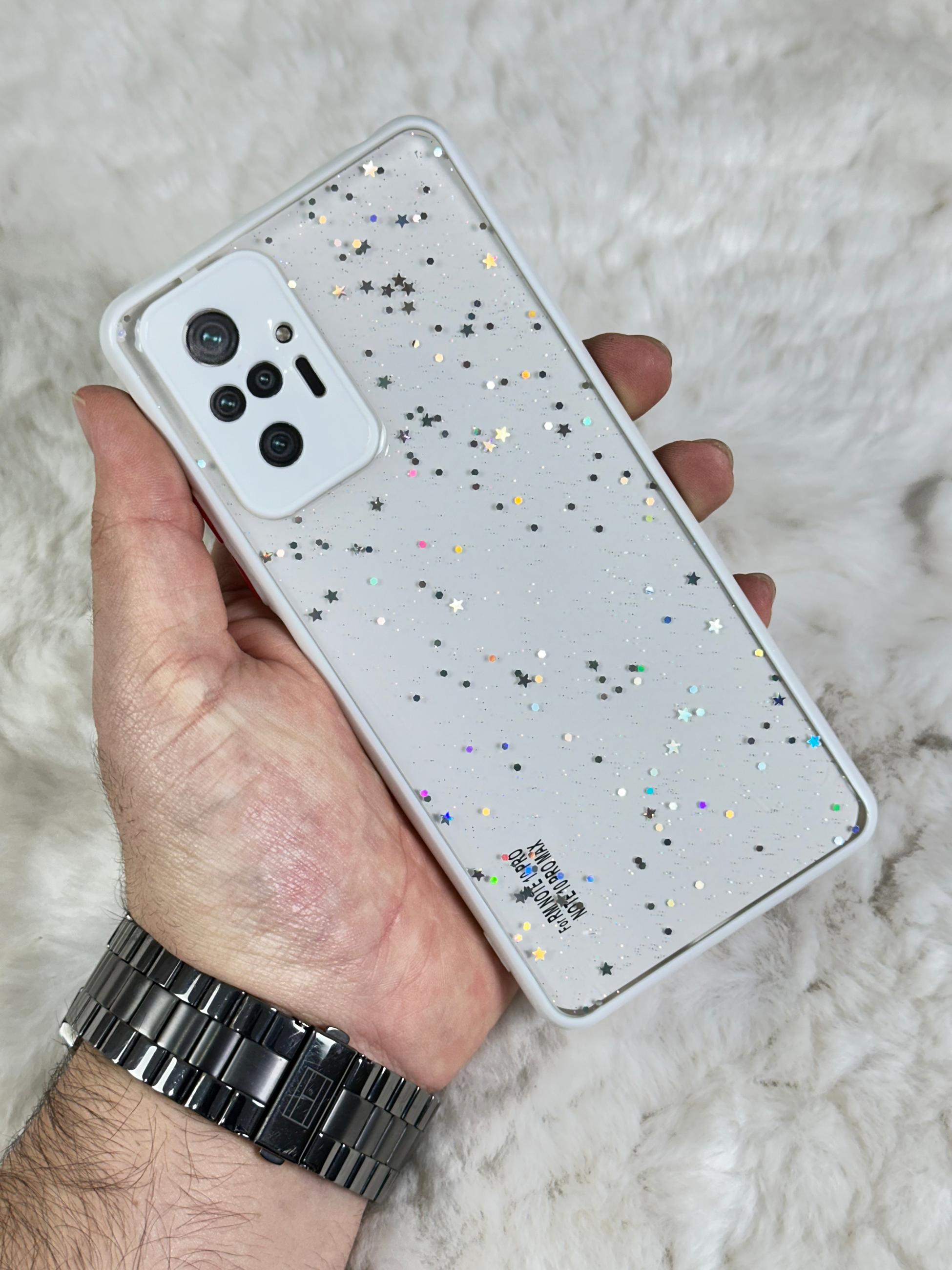 Xiaomi Redmi Note 10 Pro Arkası Sert Silikon Simli Yıldızlı Law Kılıf