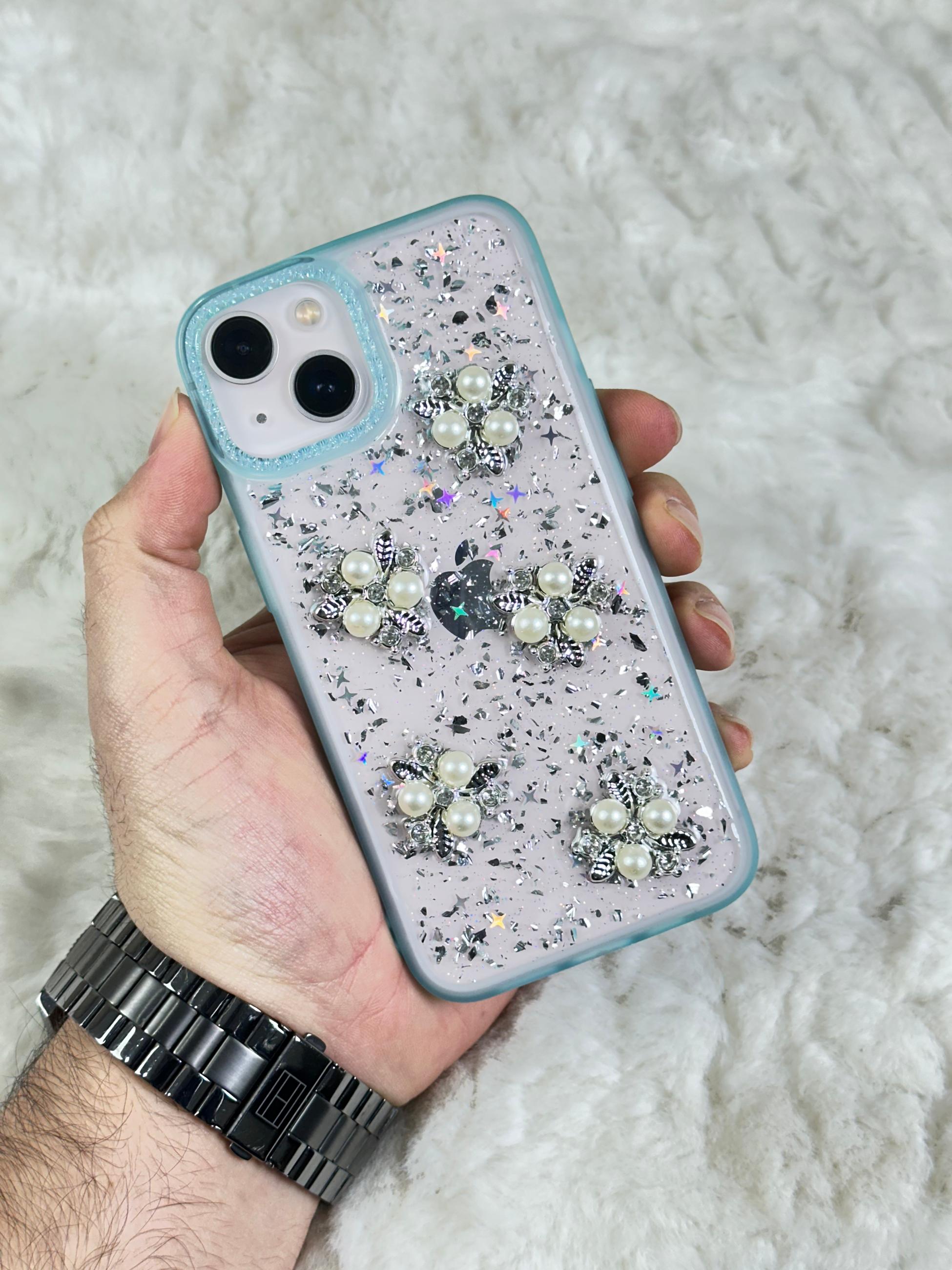 iPhone 13 Şeffaf Parlak Taşlı Glitter Kılıf