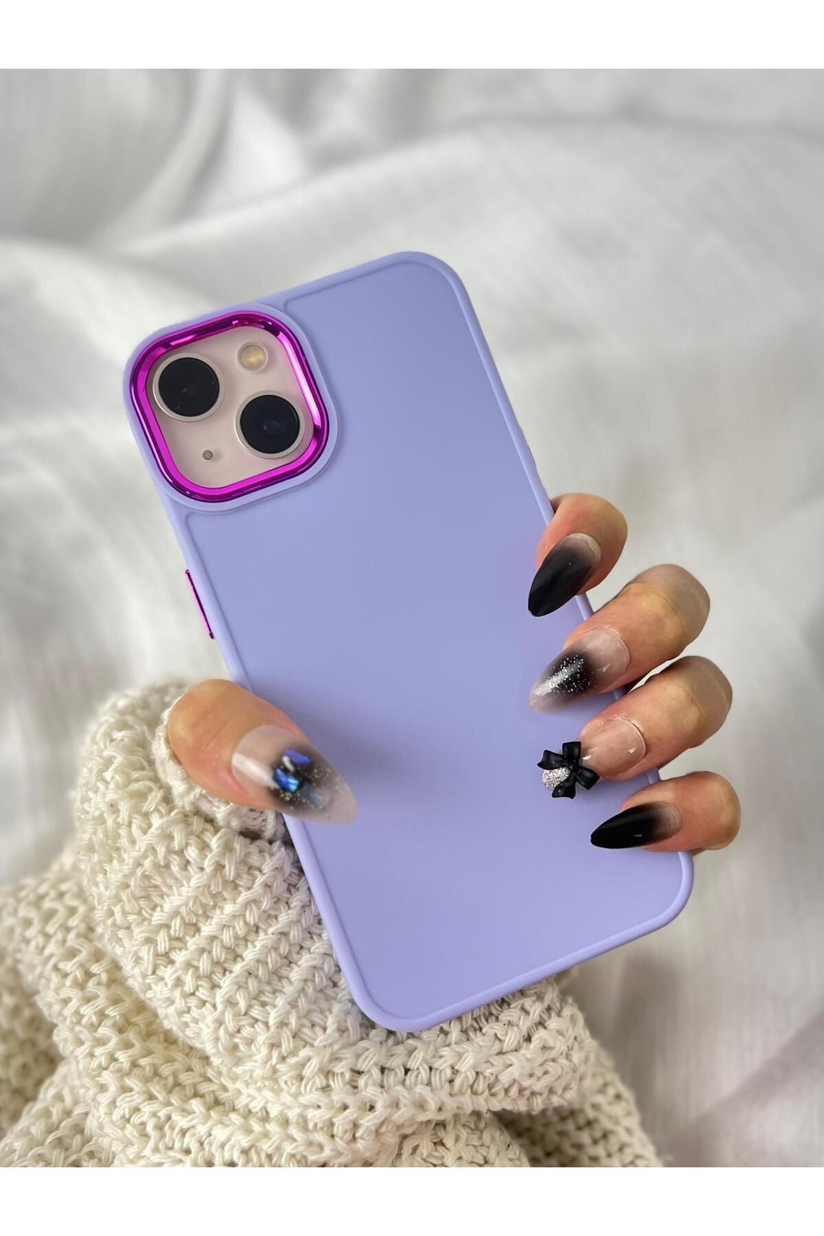 İphone 14 Uyumlu Parlak Metal Detaylı Tuşu Kolay Basmalı Pastel Silikon Ruby Kılıf