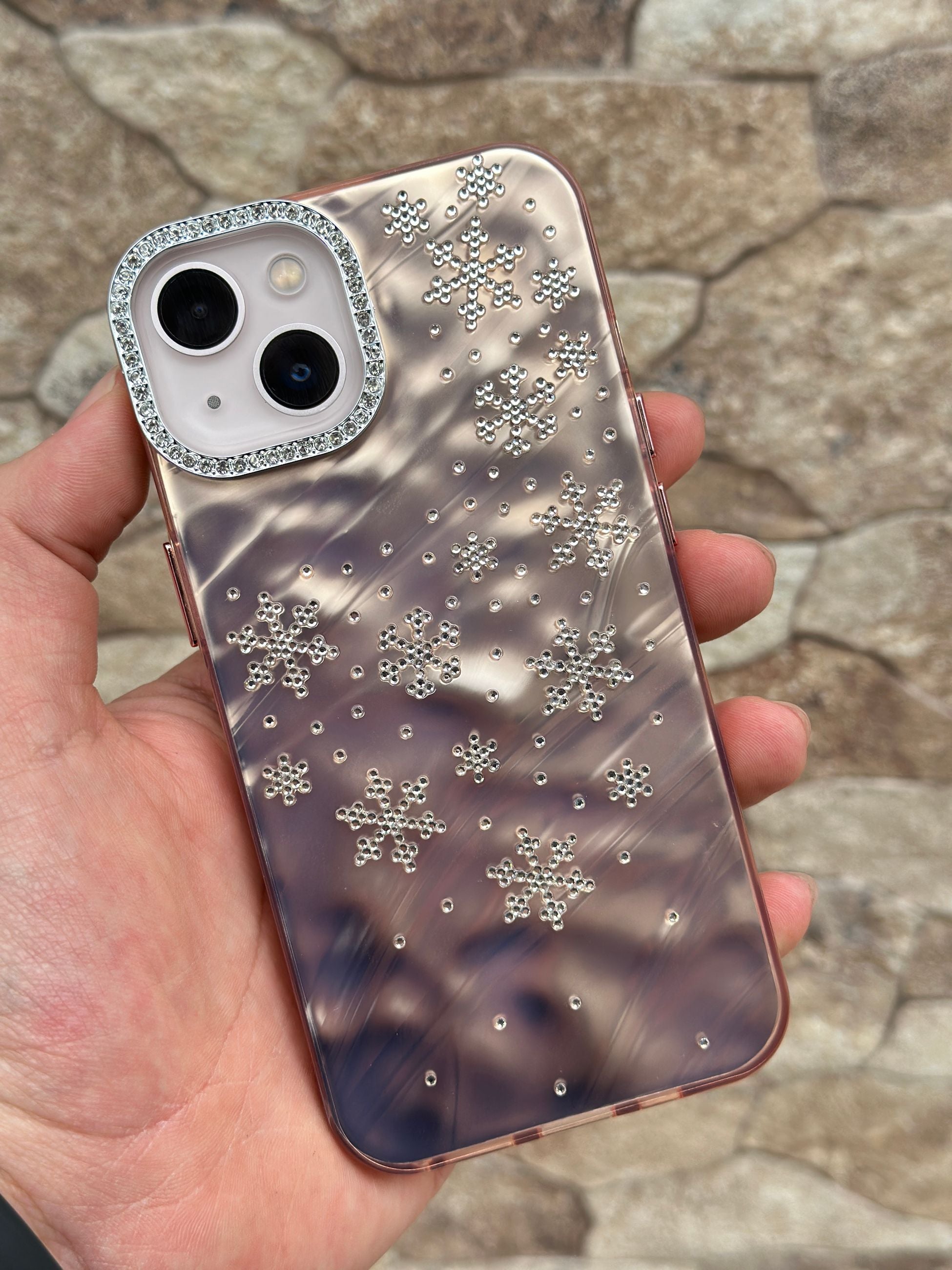 iPhone 14 Kar Tanesi Boncuklu Parlak Hologramlı Glare Kılıf