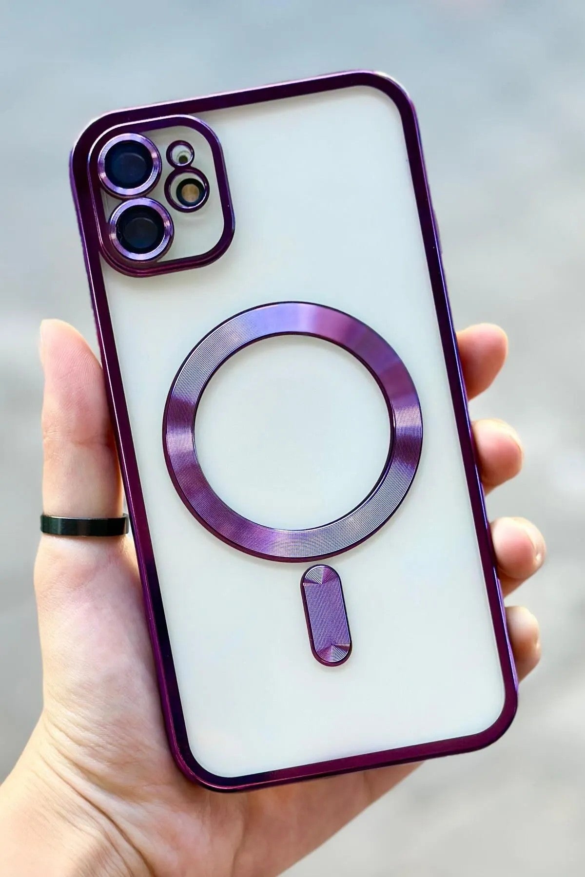 iPhone 12 Kamera Korumalı Sararmaz Silikon Parlak Magsafe Destekli Modern Cetro Kılıf