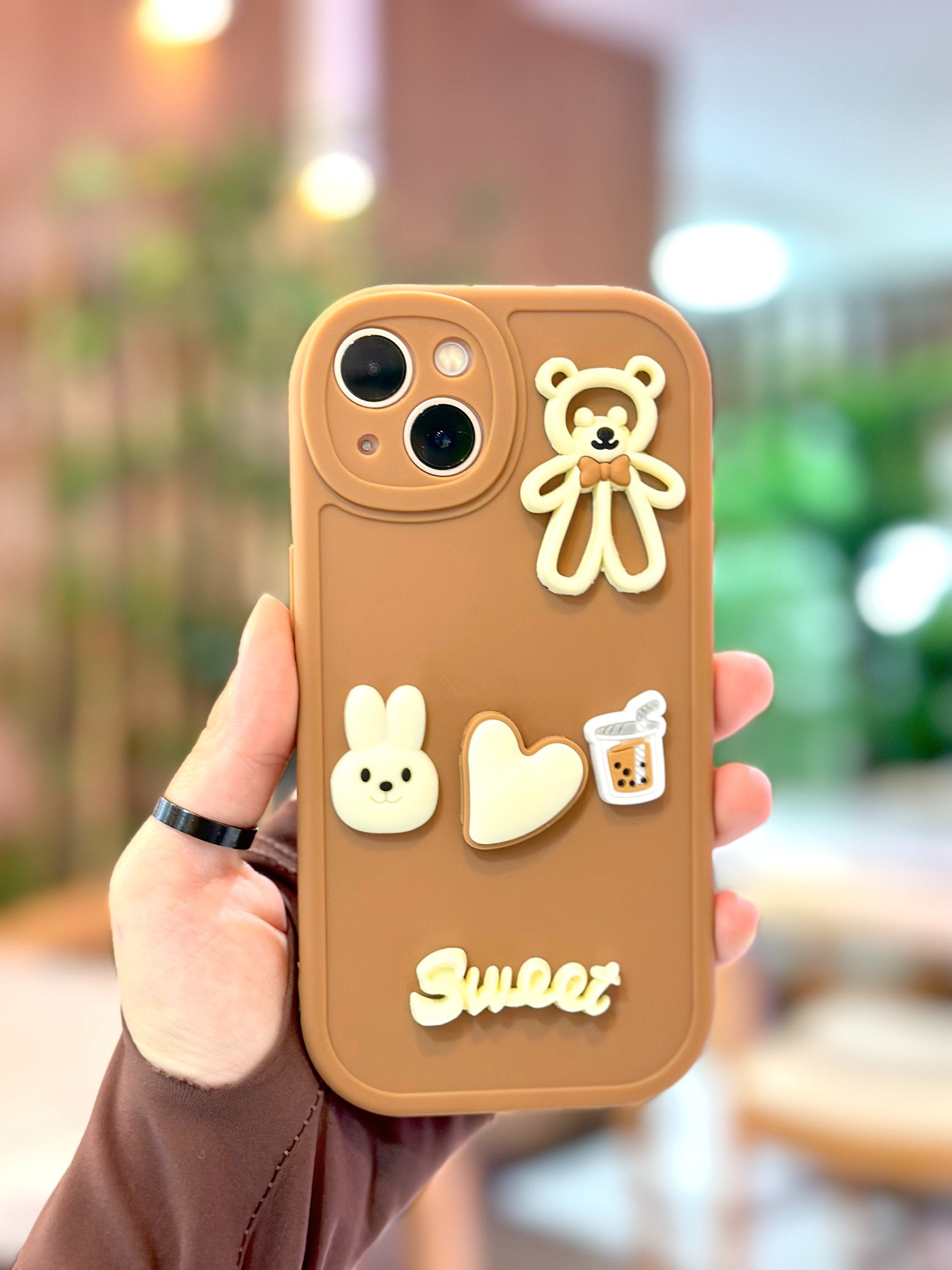 iPhone 15 Ayıcık Desenli Sevimli 3 Boyutlu Tatlı Şirin Kamera Korumalı Silikon Shape Kılıf