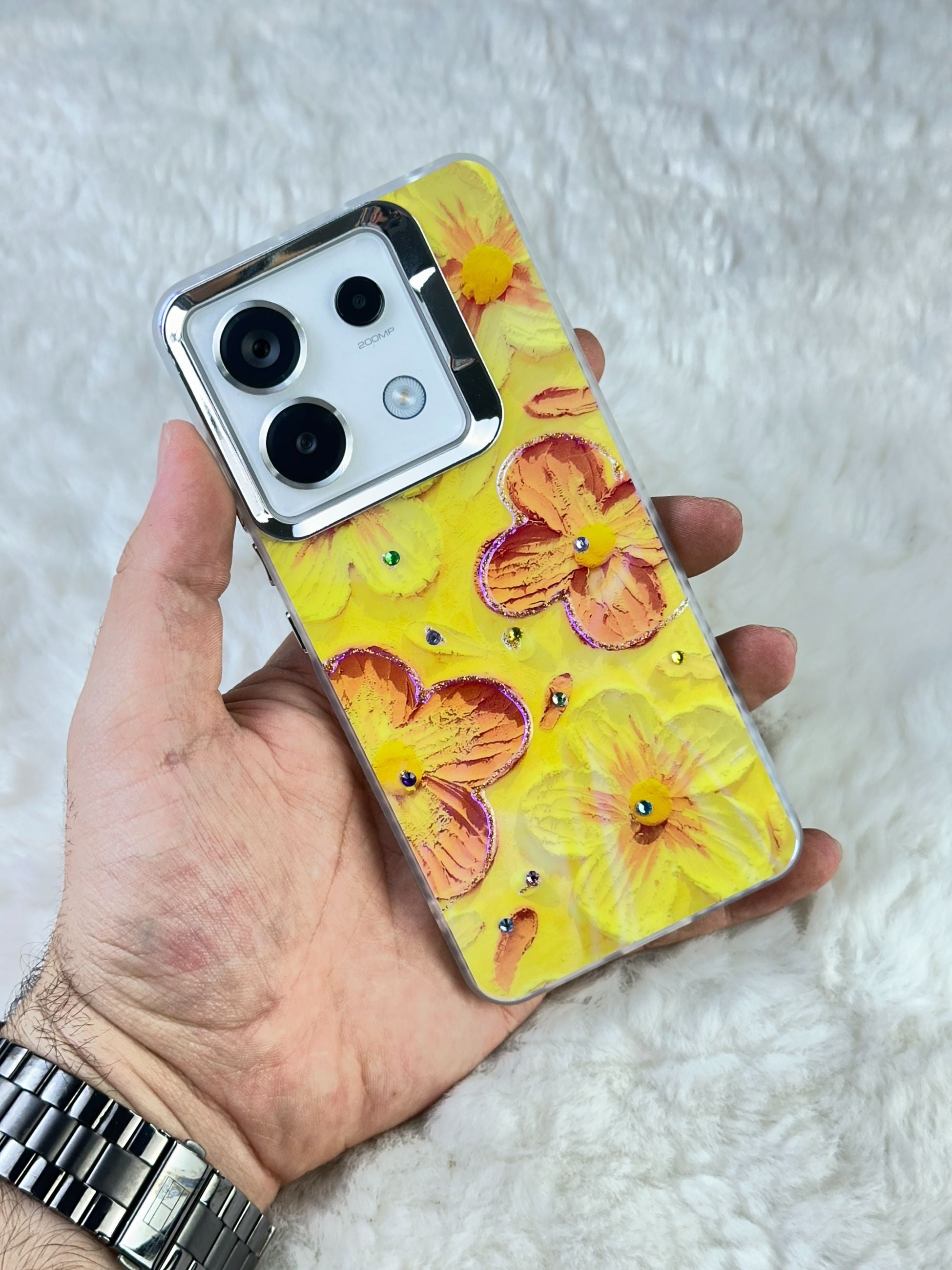 Xiaomi Redmi Note 13 Pro 4G Parlak Çiçekli Taşlı Desenli Paint Kılıf