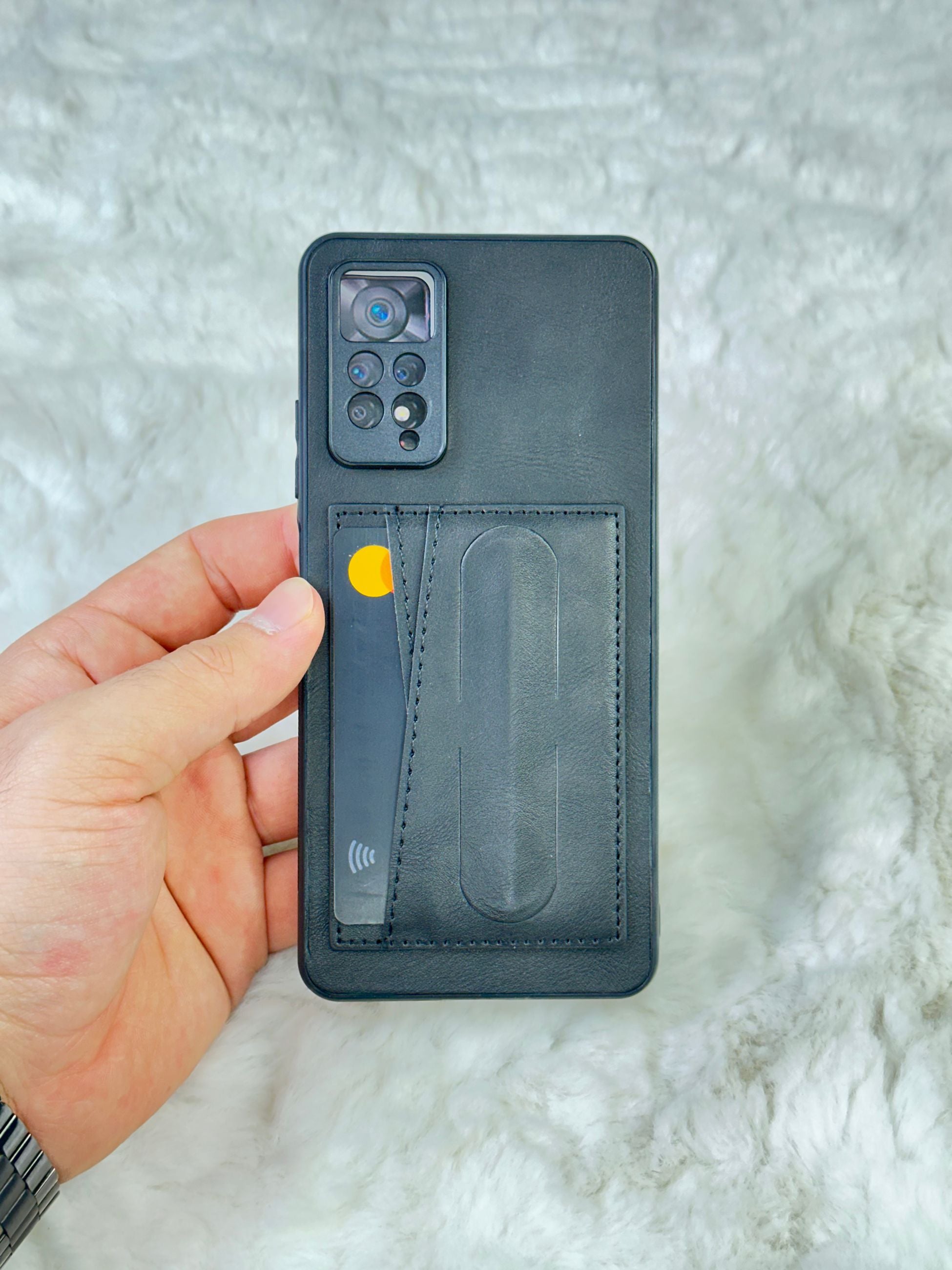 Xiaomi Note 11 Pro Stand Olabilen Arkası Deri İçi Süet Deri Kartvizitli Kılıf