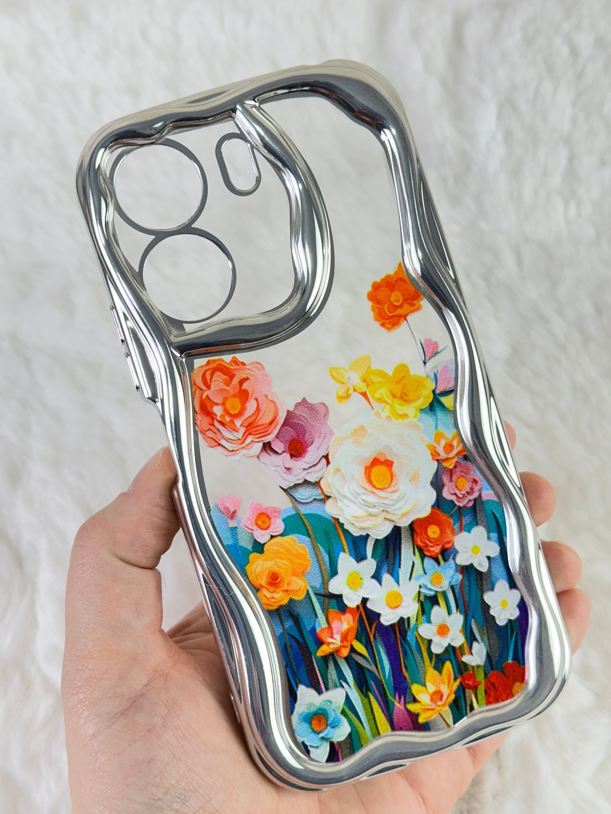 Redmi 13C Dalgalı Kenarlı Renkli Çiçek Desenli Kamera Korumalı Bloss Kılıf