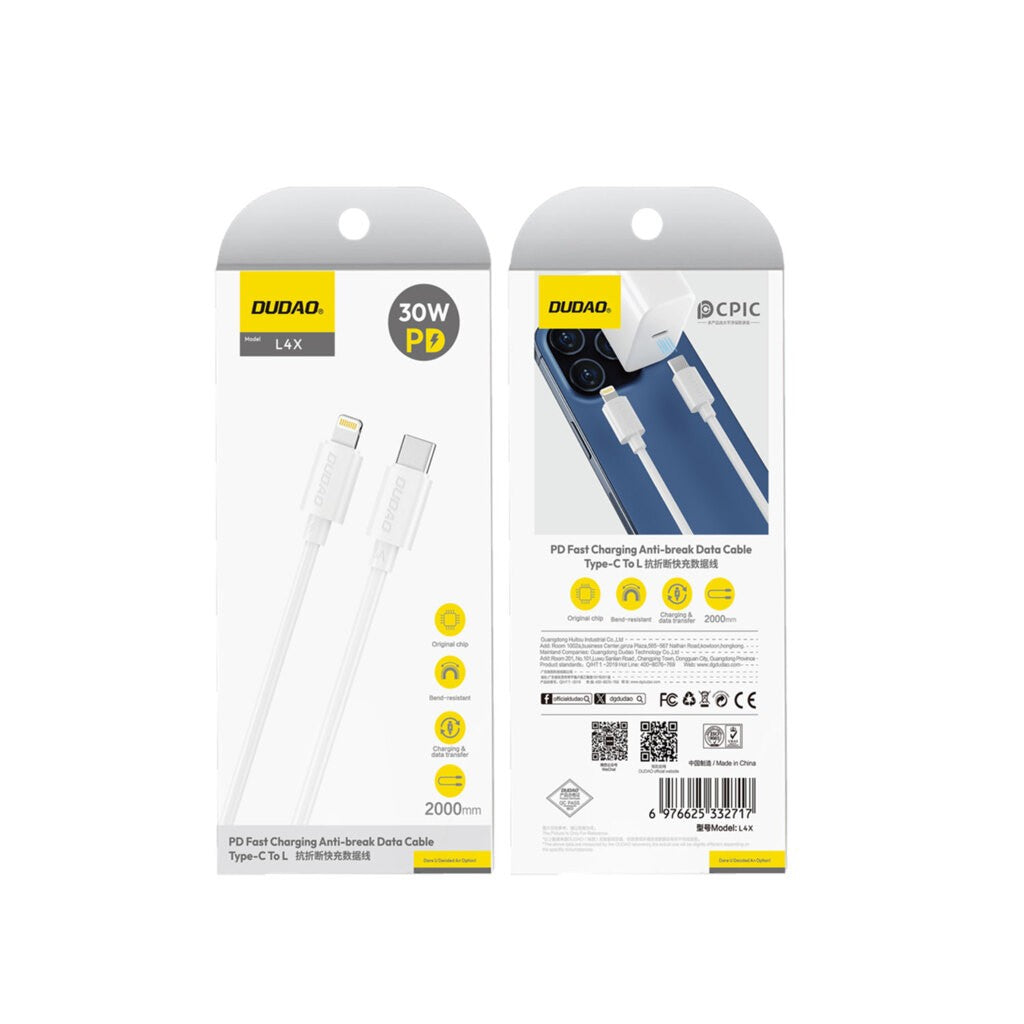 DUDAO L4X Type-C to Lightning 30W Hızlı Şarj Özellikli Kablo (2 Metre)