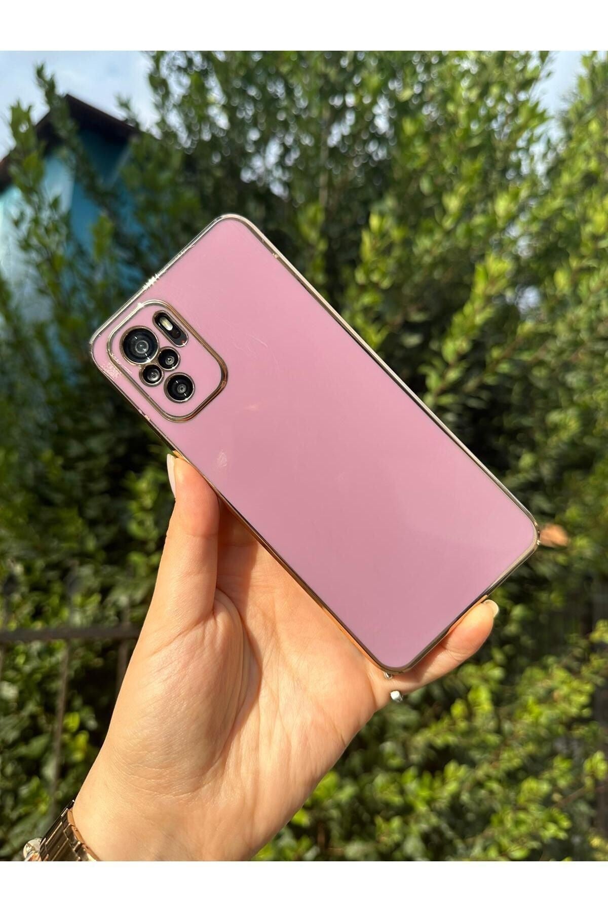 Xiaomi Redmi Note 10 - Note 10s Uyumlu Gold Kenarlı Parlak Kamera Korumalı Bark Kılıf