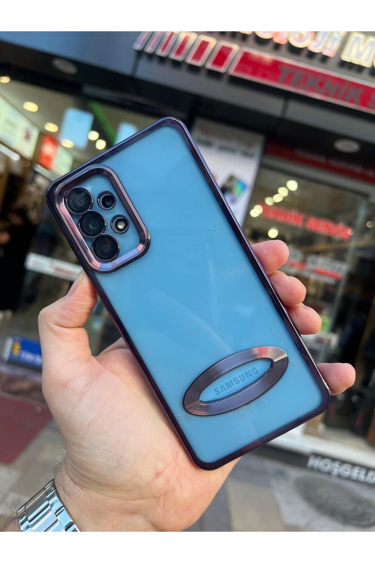 Samsung A23 Kılıf Logo Detaylı Kenarları Renkli Kamera Korumalı Luxury Megavip Kılıf