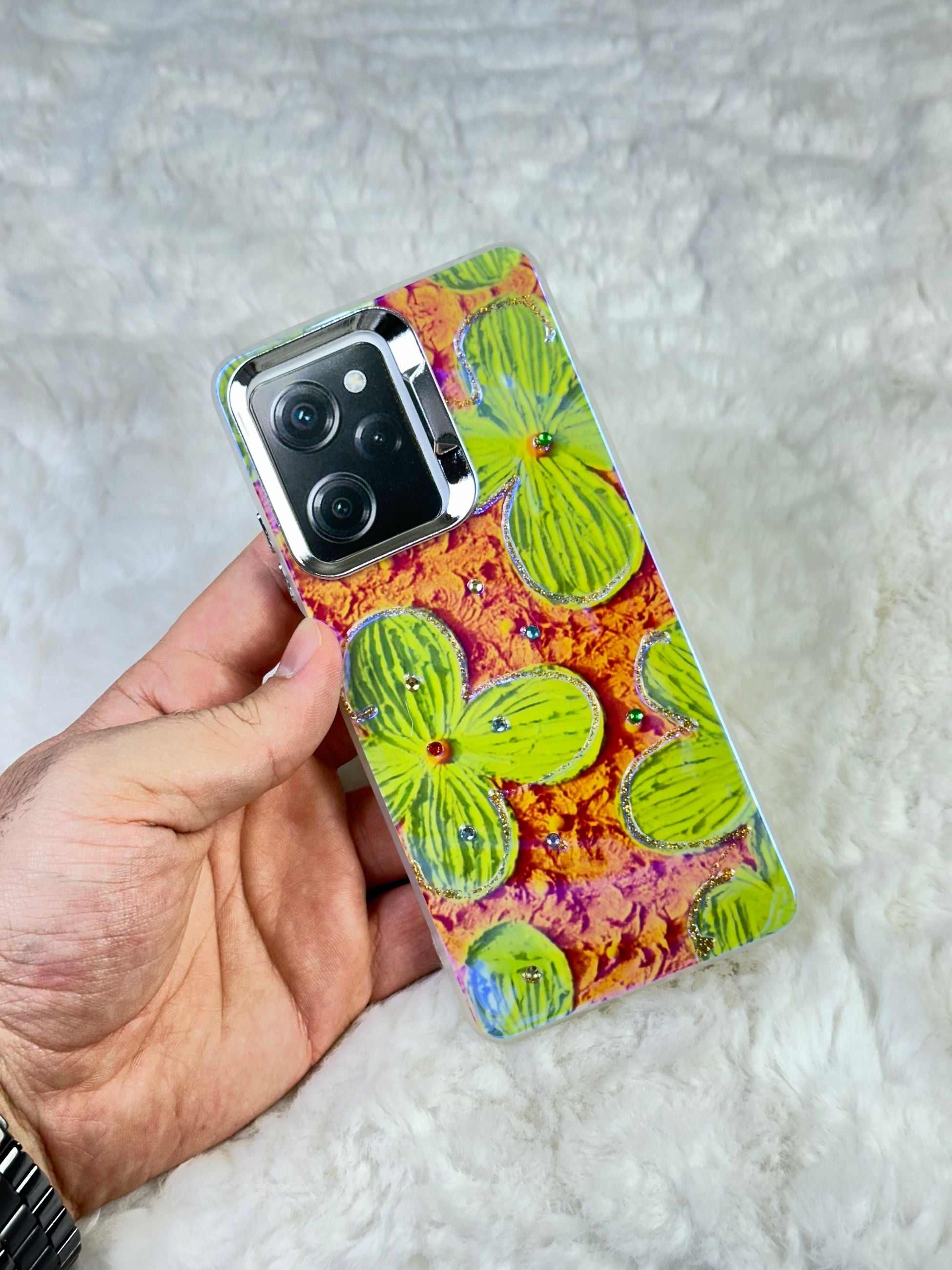 Xiaomi Redmi Note 12 Pro 5G Parlak Çiçekli Taşlı Desenli Paint Kılıf