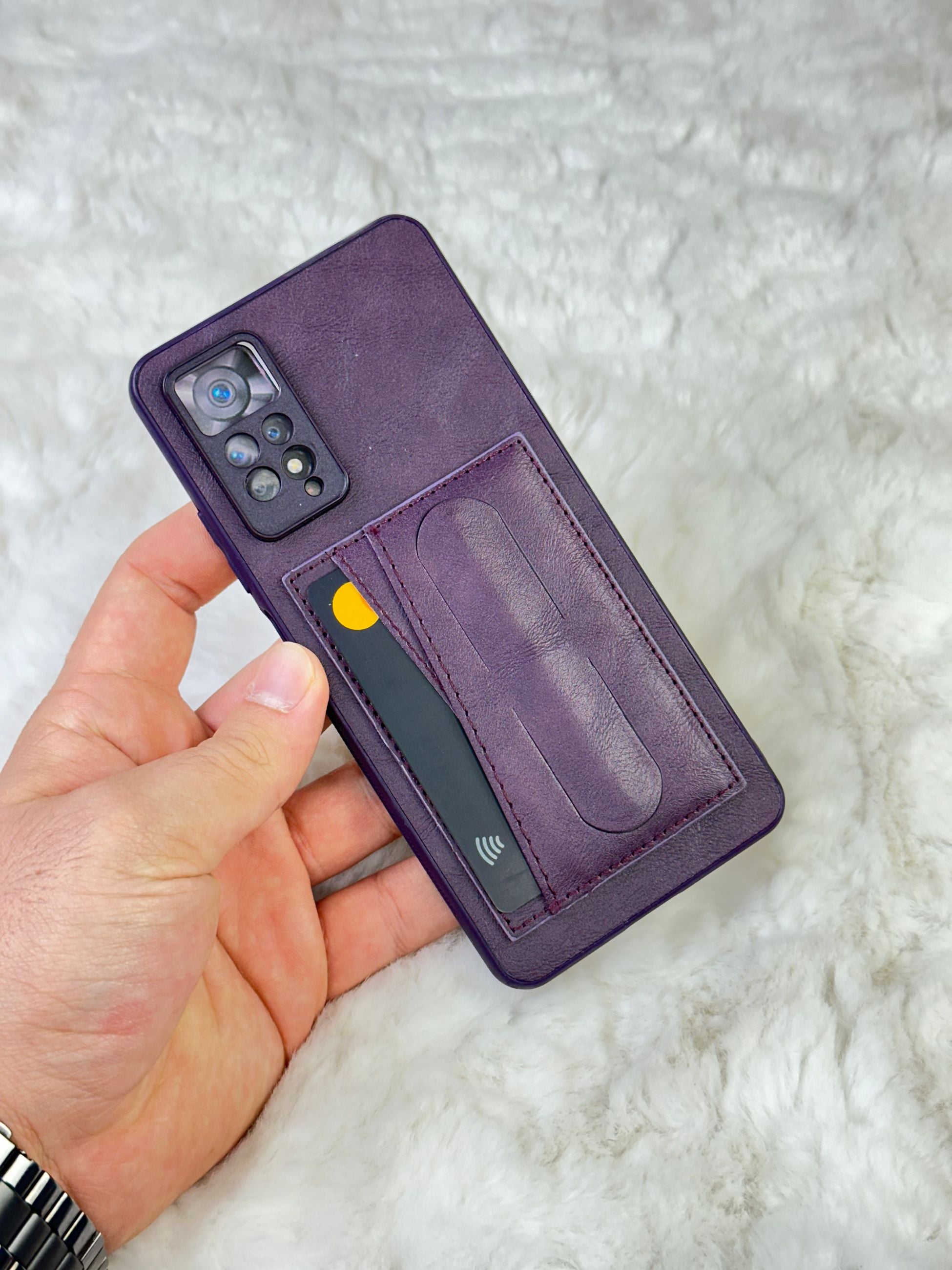 Xiaomi Note 11 Pro Stand Olabilen Arkası Deri İçi Süet Deri Kartvizitli Kılıf