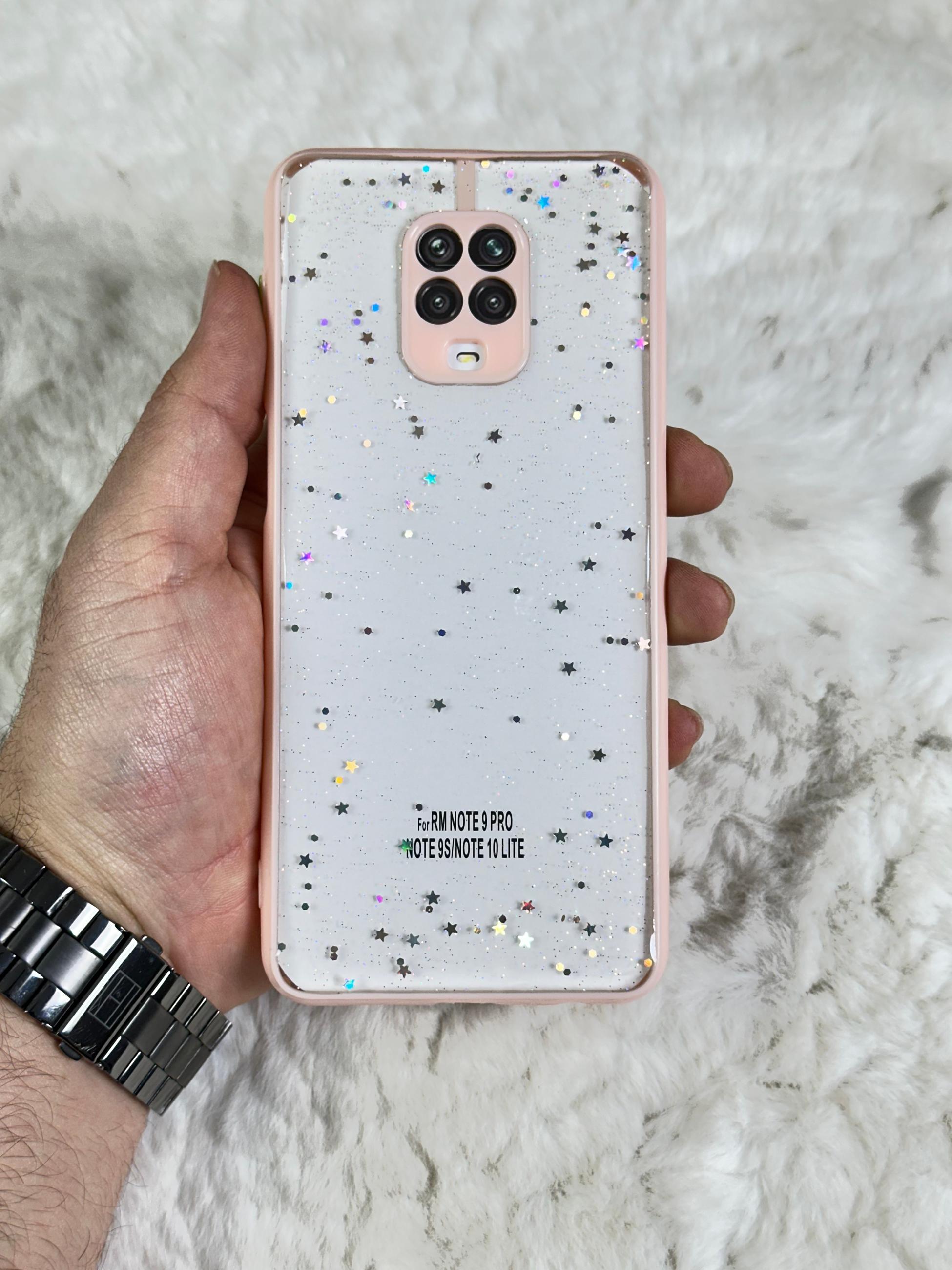 Xiaomi Redmi Note 9 Pro Arkası Sert Silikon Simli Yıldızlı Law Kılıf