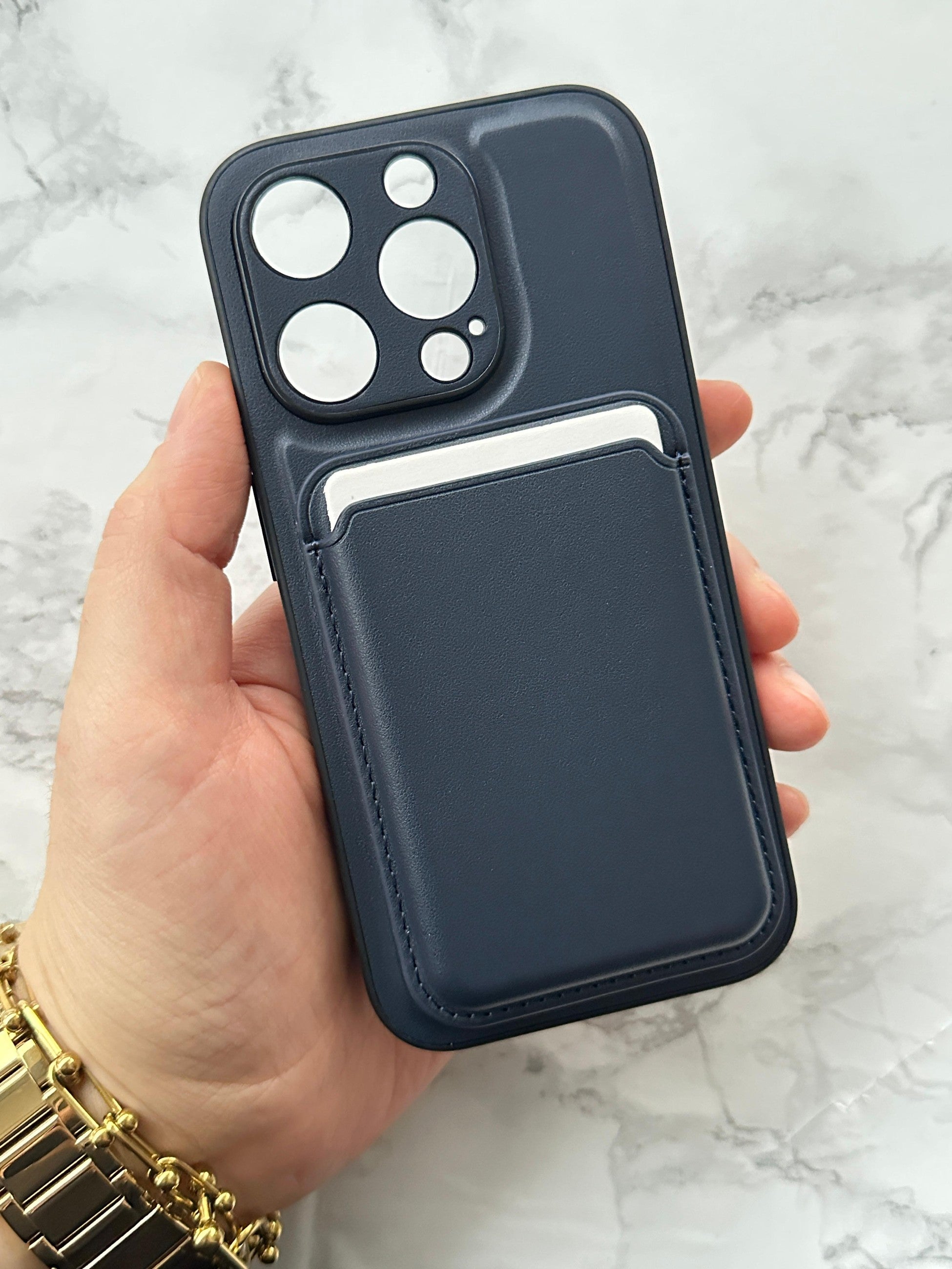 iPhone 15 Pro Deri Magnetik Kartlıklı Kamera Korumalı Kartlıklı Kılıf