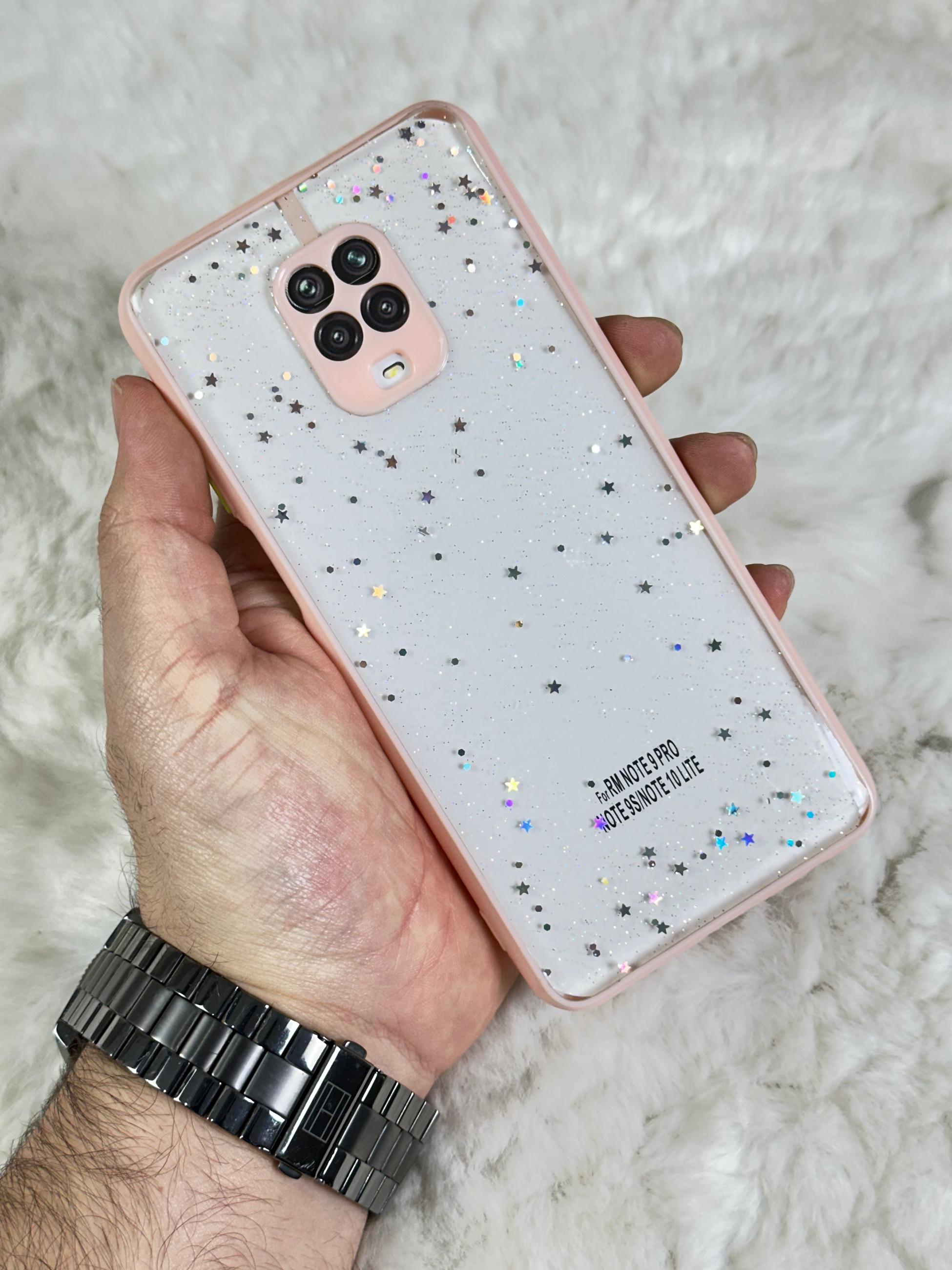 Xiaomi Redmi Note 9 Pro Arkası Sert Silikon Simli Yıldızlı Law Kılıf