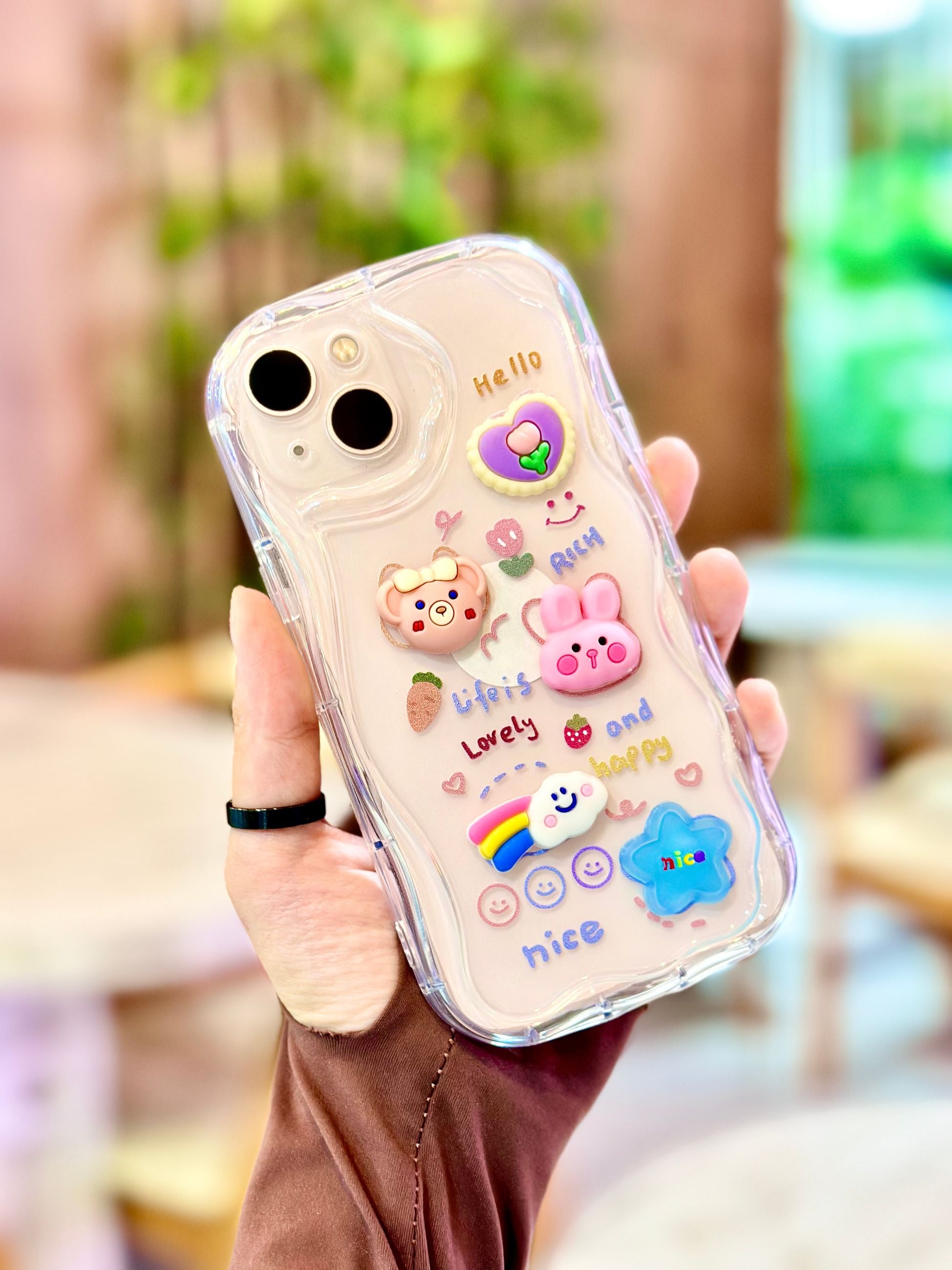 iPhone 13 3D Hayvan ve Gökkuşağı Figürlü Şeffaf Lovely Telefon Kılıfı