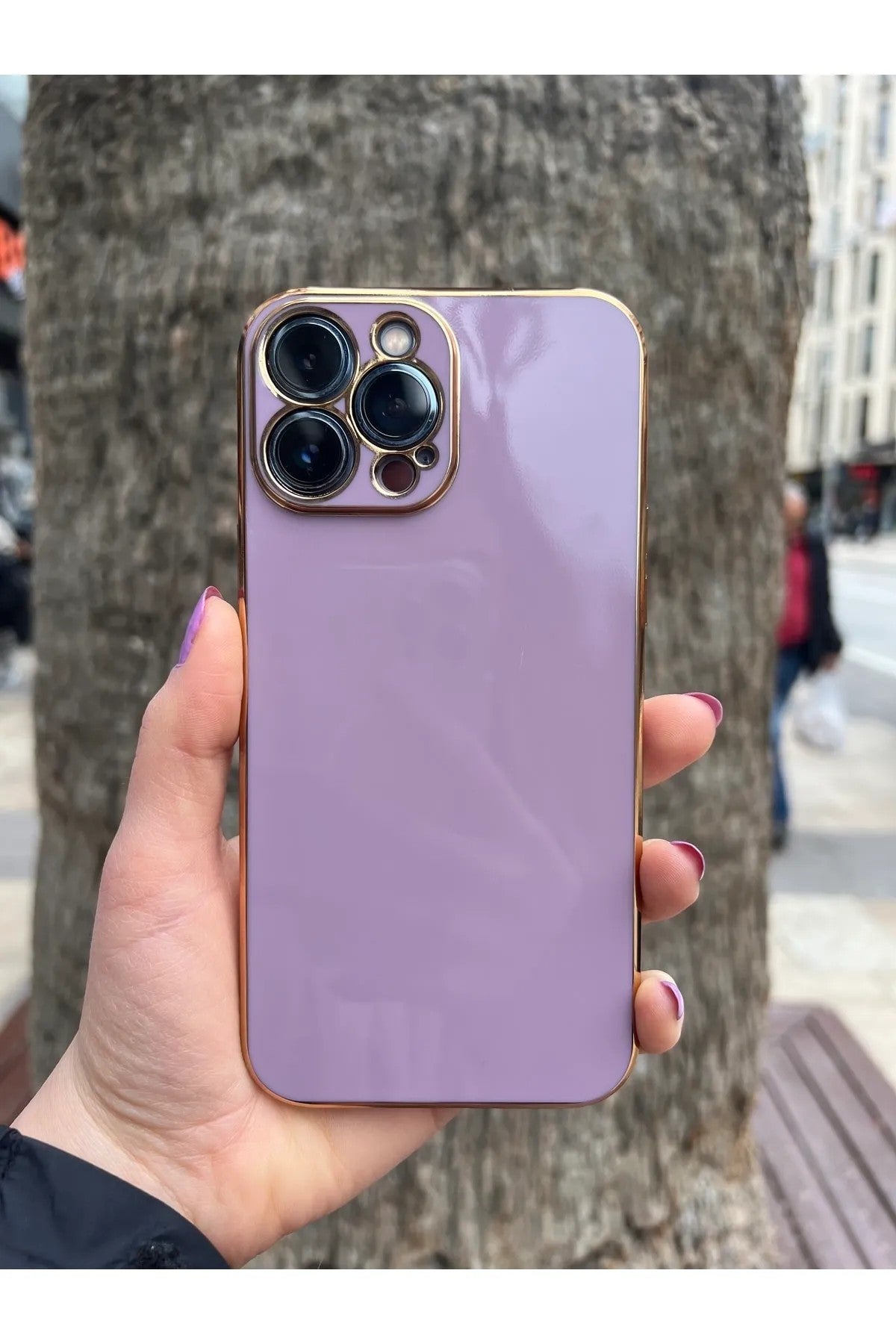 iPhone 13 Pro Max Gold Kenarlı Parlak Bark Kılıf