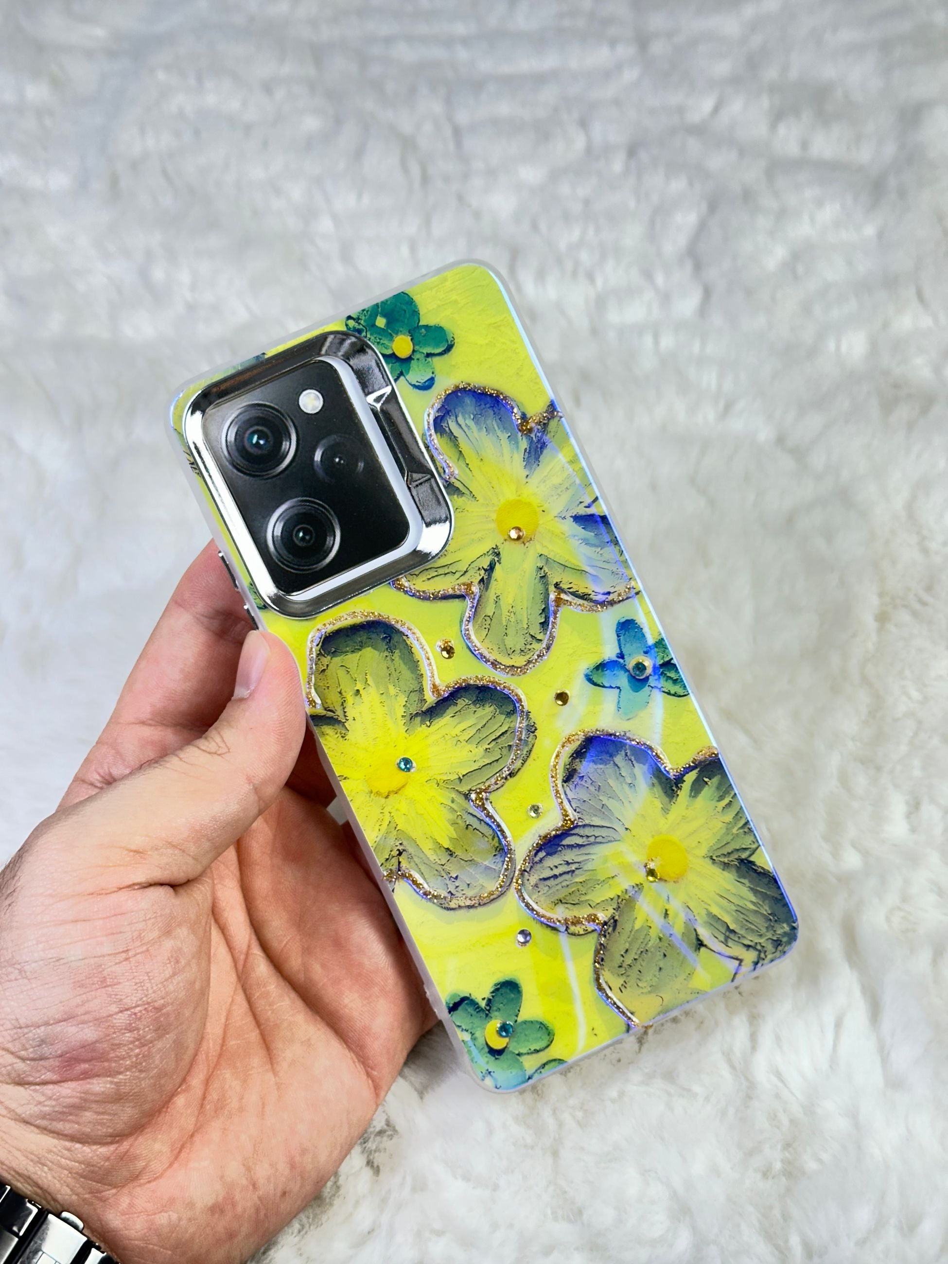 Xiaomi Redmi Note 12 Pro 5G Parlak Çiçekli Taşlı Desenli Paint Kılıf