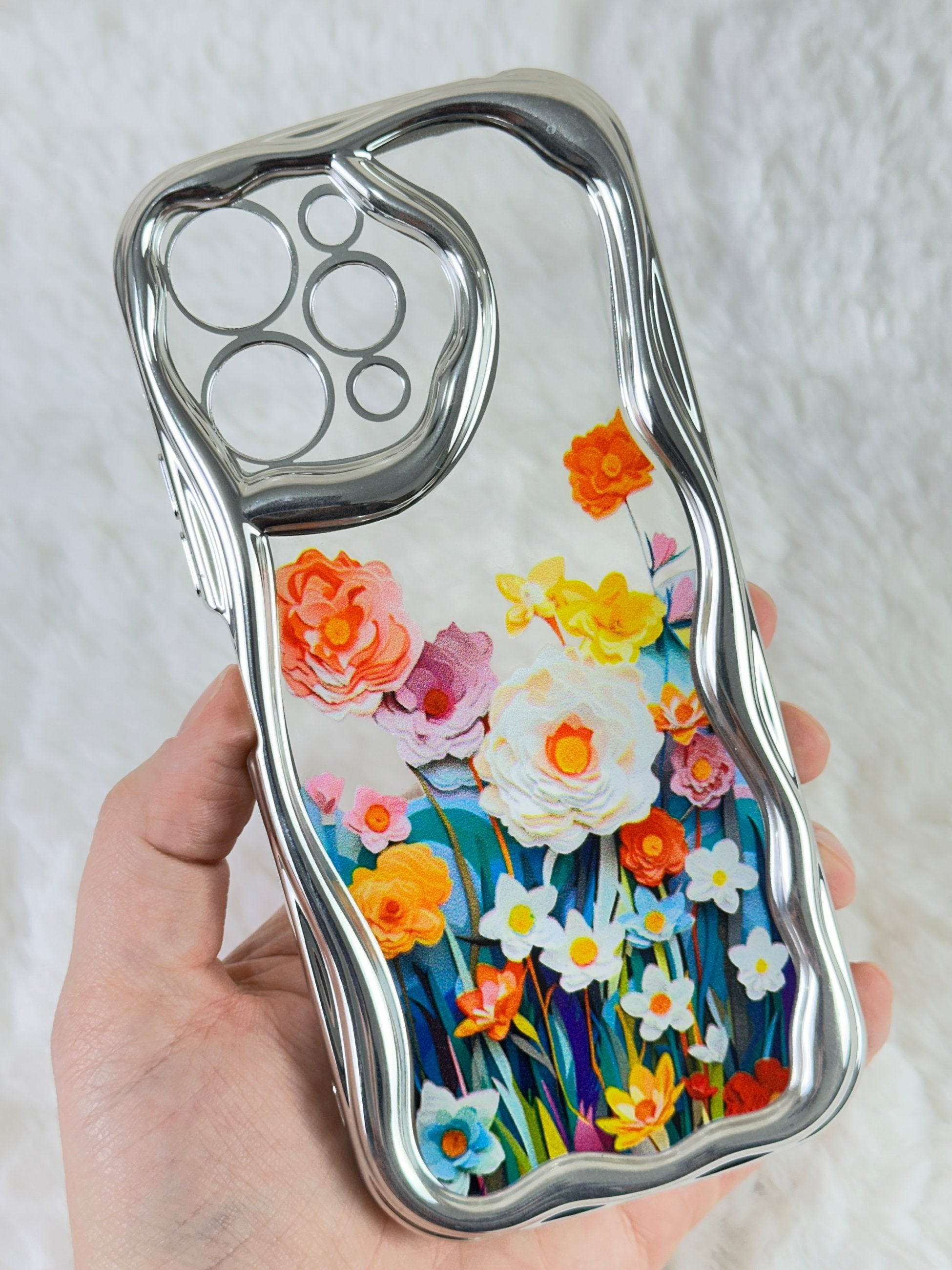 Redmi 12 Dalgalı Kenarlı Renkli Çiçek Desenli Kamera Korumalı Bloss Kılıf