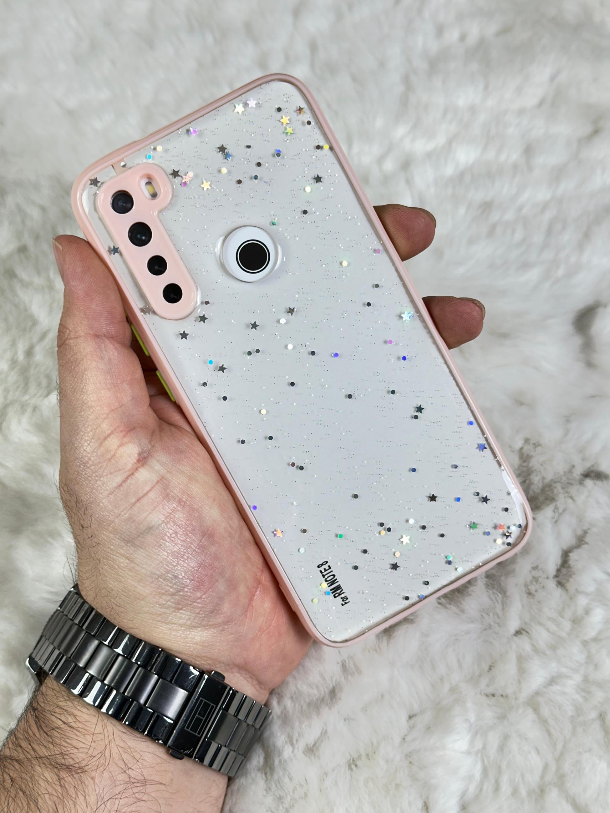 Xiaomi Redmi Note 8 Arkası Sert Silikon Simli Yıldızlı Law Kılıf