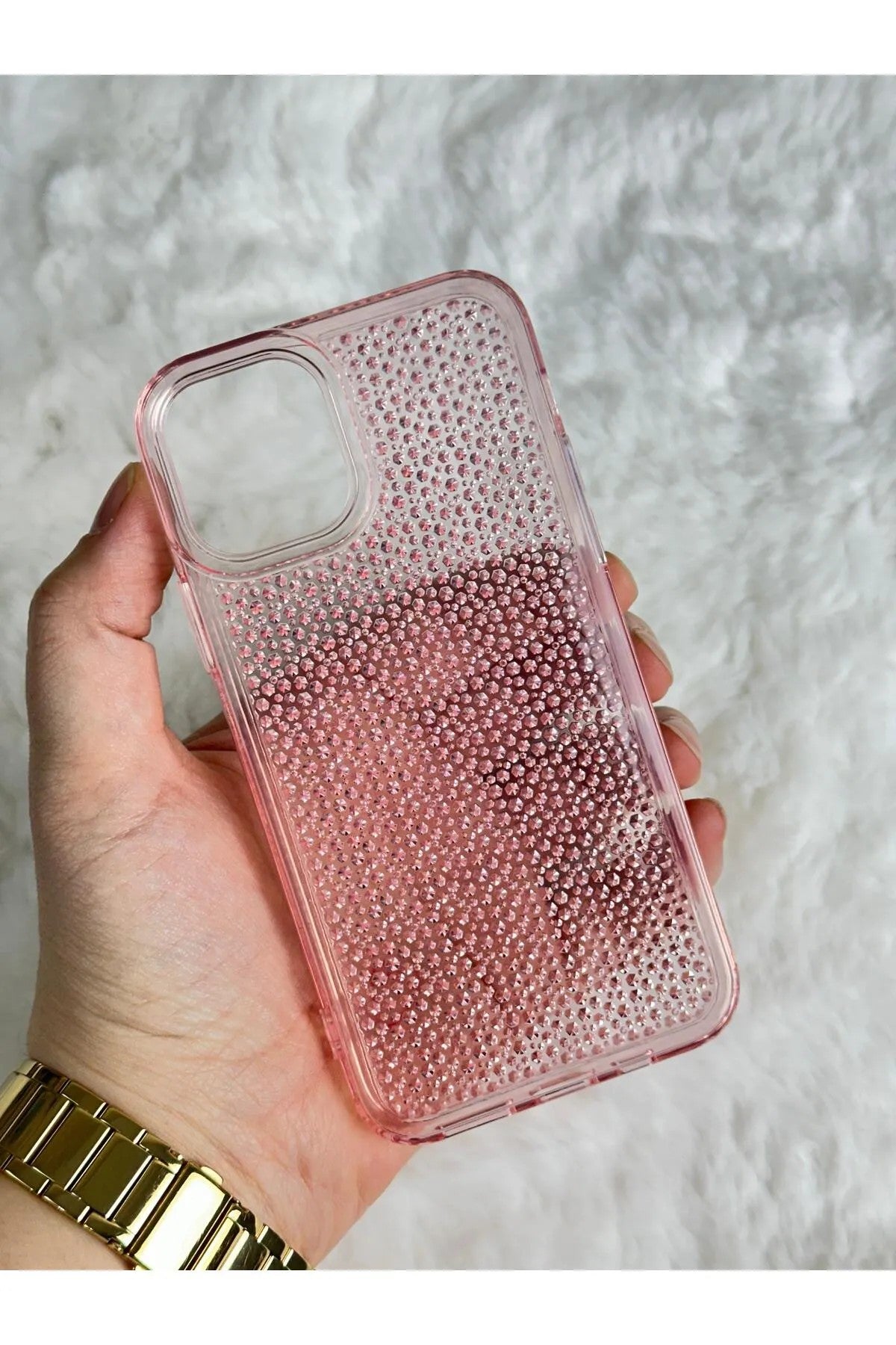 iPhone 13 Şeffaf Renkli Airbagli Parlak Taşlı Tasarımlı Snow Kılıf