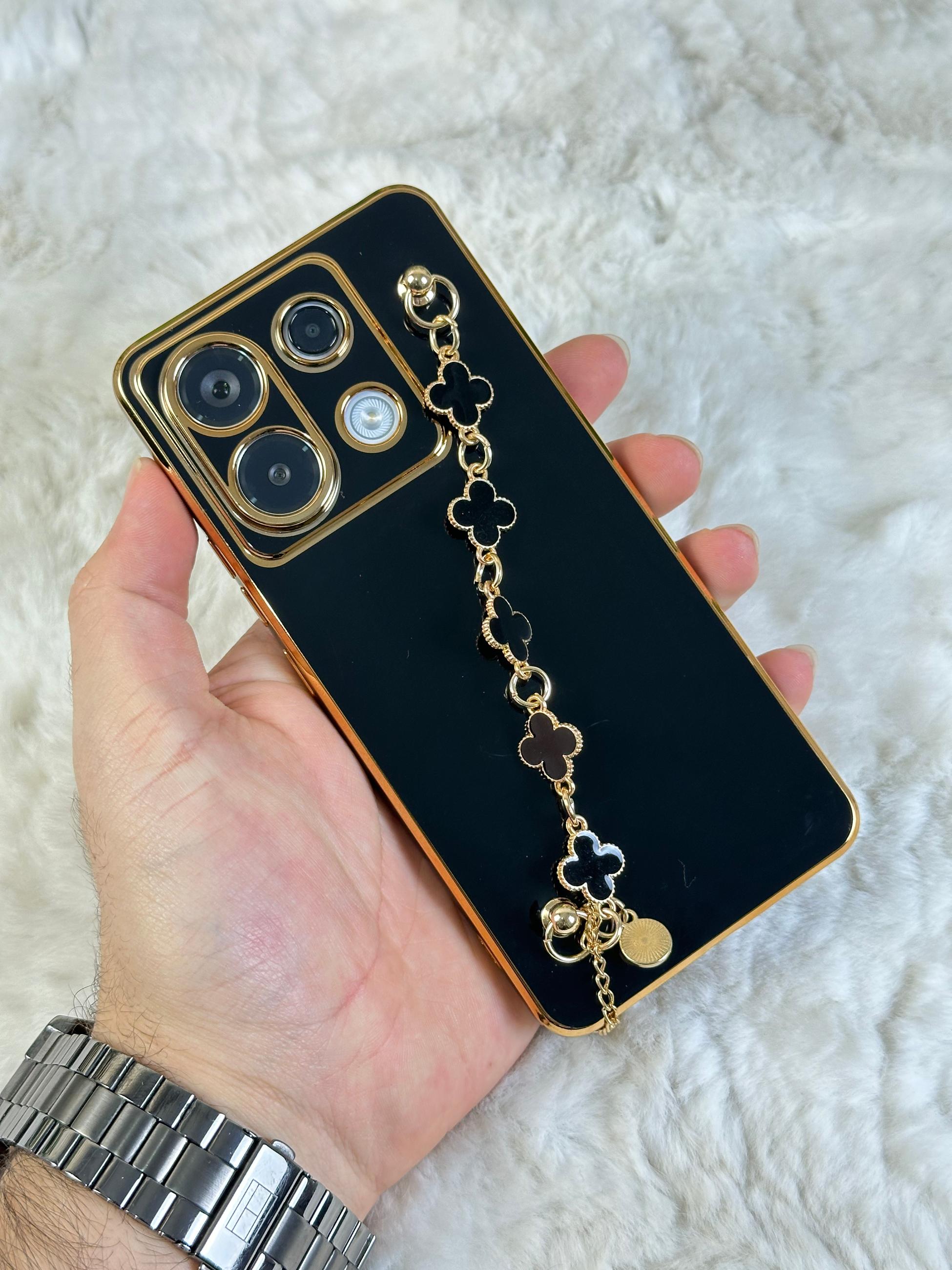 Xiaomi Redmi Note 13 Pro 5G Çerçeveleri Altın Kaplı El Tutamaçlı Elçek Kılıf