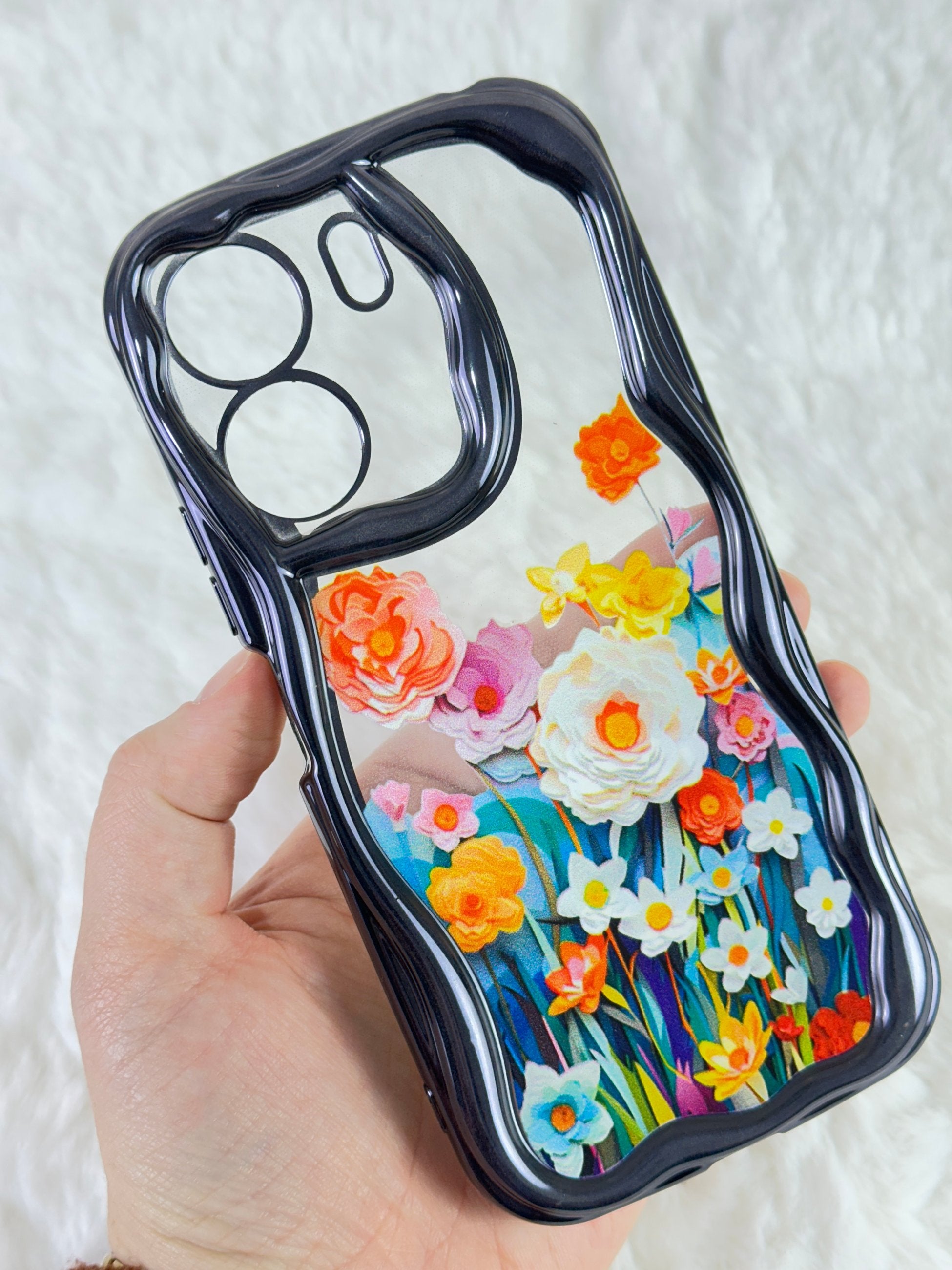 Redmi 13C Dalgalı Kenarlı Renkli Çiçek Desenli Kamera Korumalı Bloss Kılıf