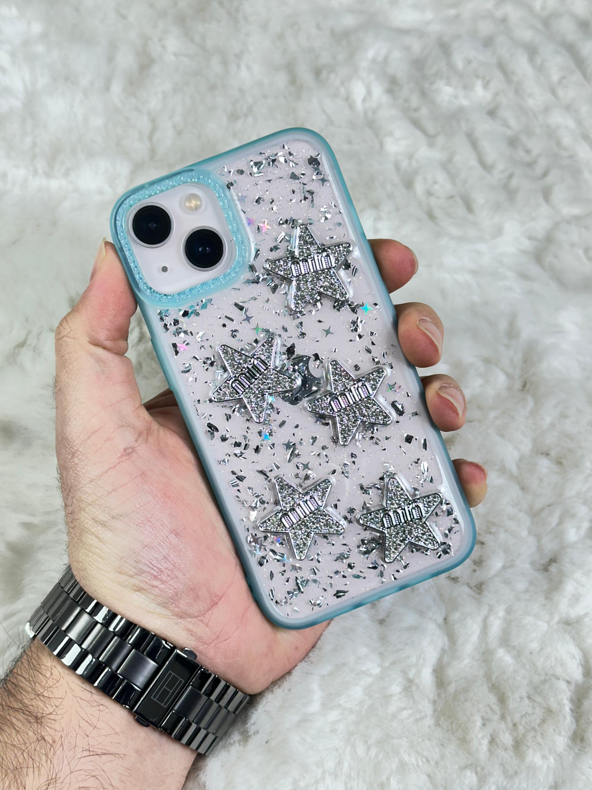 iPhone 13 Şeffaf Parlak Taşlı Glitter Kılıf