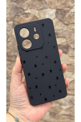 Redmi Note 14 Uyumlu Mini Siyah Yıldız Desenli Silikon Darbe Emici Klasik Korumalı Rubber Kılıf