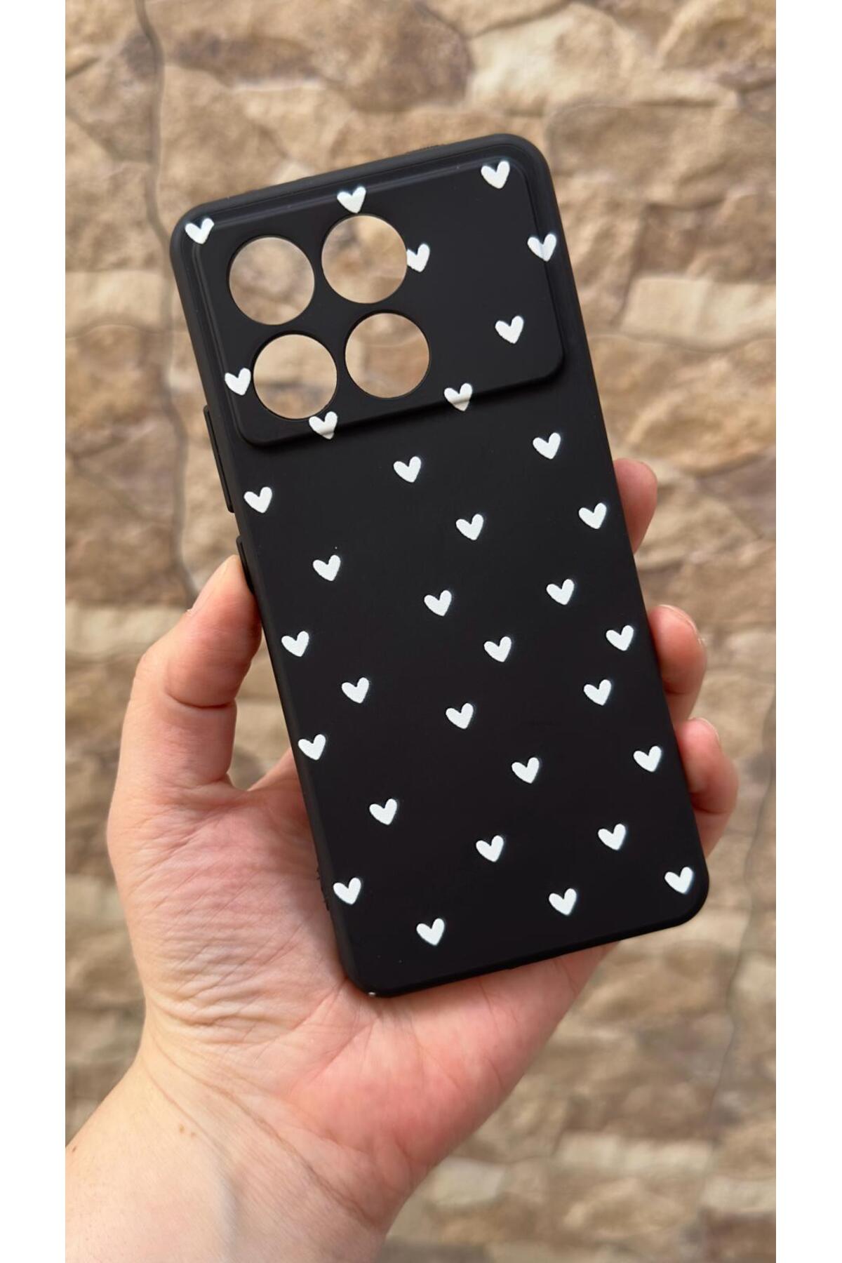Poco X6 Pro 5G Uyumlu Mini Beyaz Kalp Desenli Silikon Darbe Emici Klasik Korumalı Rubber Kılıf