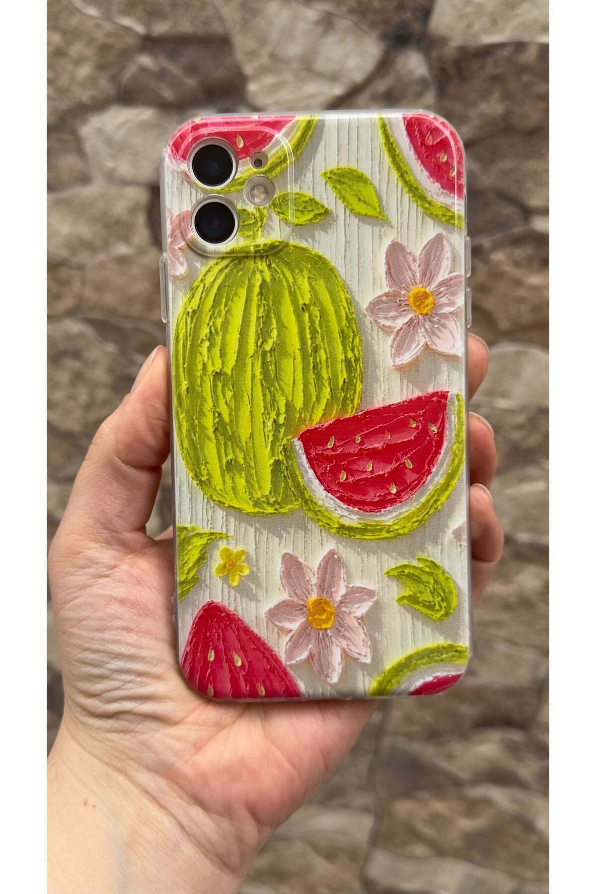 iPhone 11 Uyumlu Karpuz Desenli Yaz Temalı Şeffaf Darbe Emici Kamera Korumalı Clear Kılıf