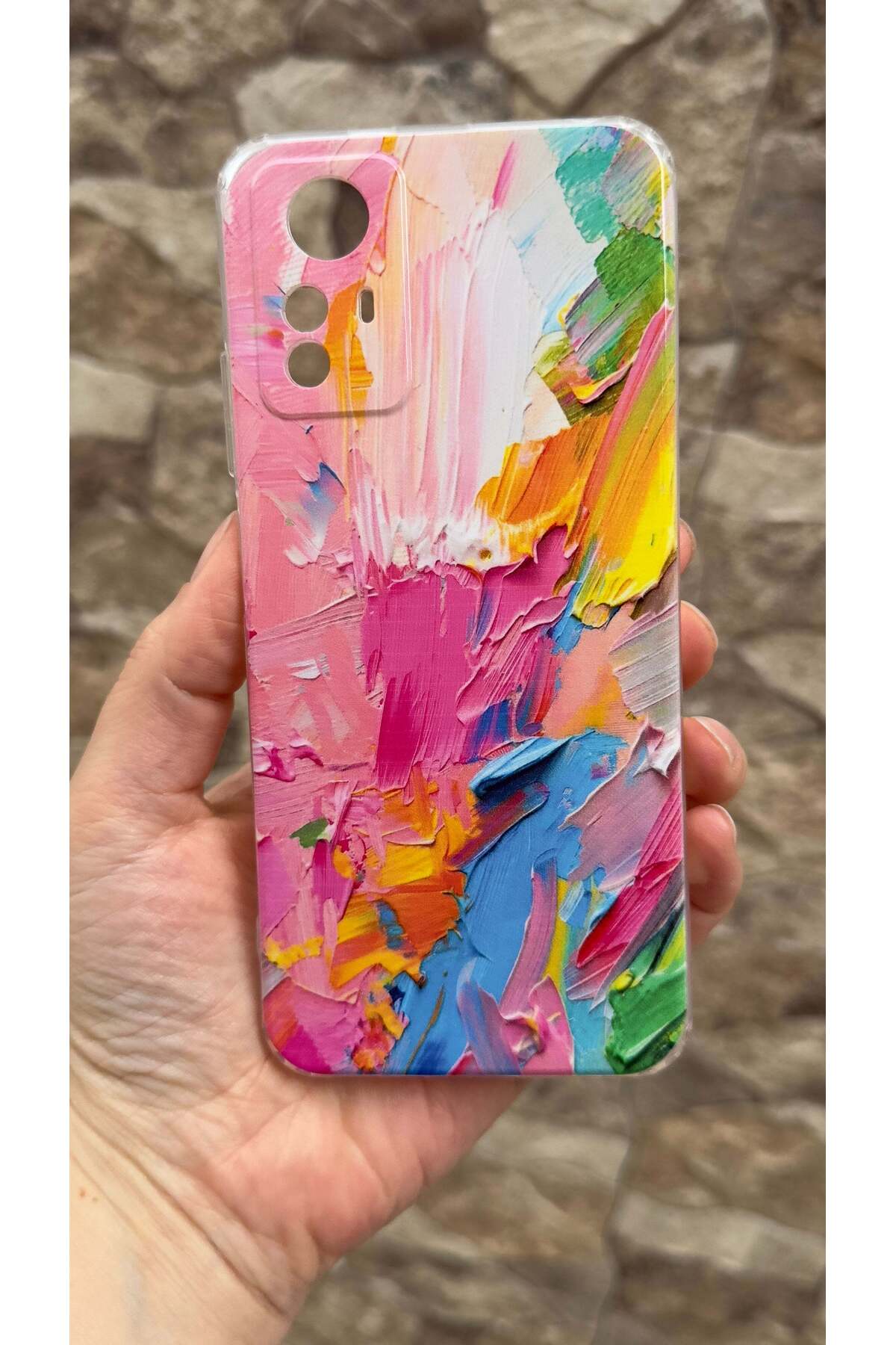 Redmi Note 12S Uyumlu Renkli Soyut Desenli Şeffaf Darbe Emici Kamera Korumalı Clear Kılıf