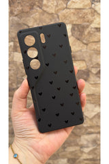 Tecno Camon 40 4G Uyumlu Mini Siyah Kalp Desenli Silikon Darbe Emici Klasik Korumalı Rubber Kılıf