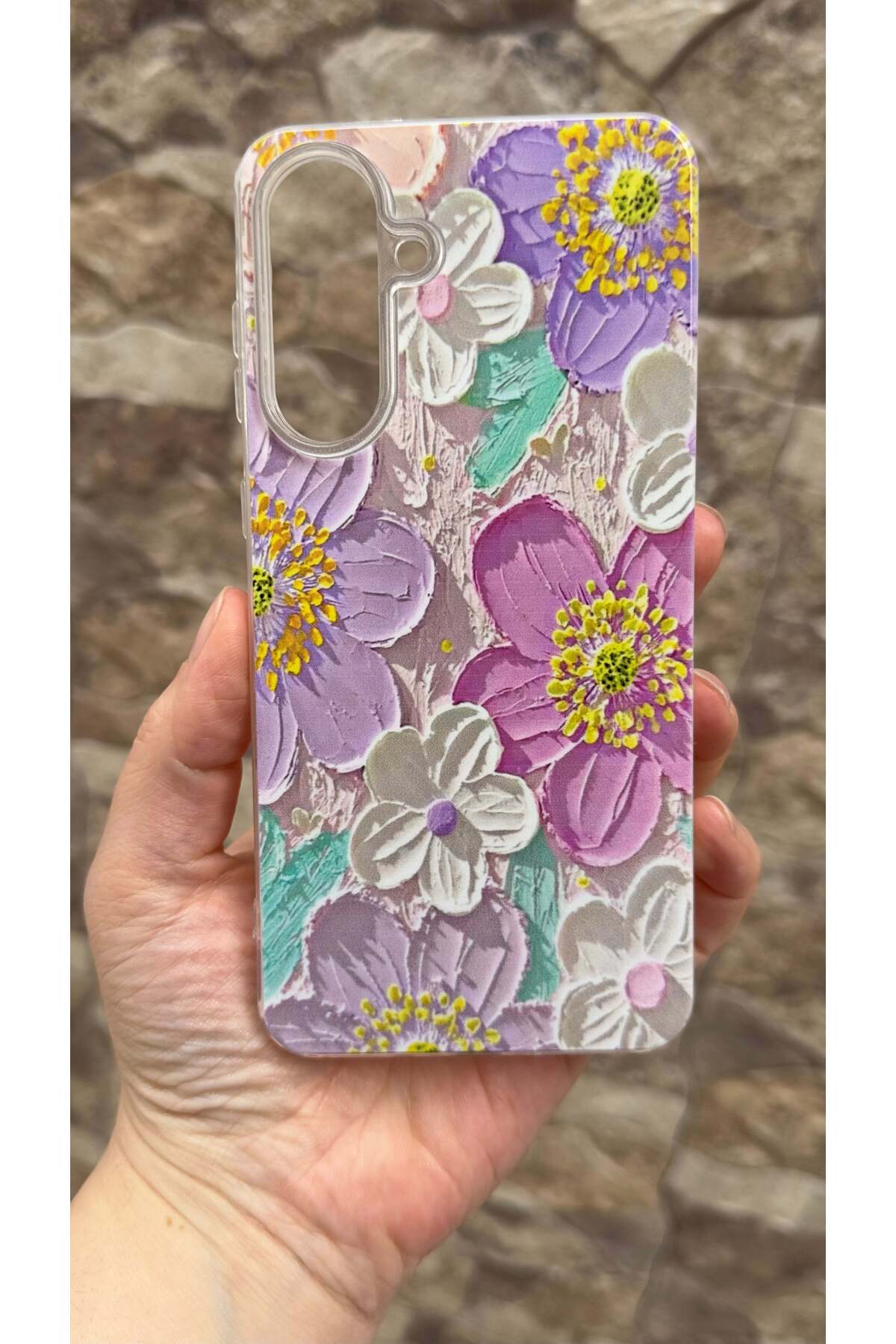 Galaxy A36 Uyumlu Mor Çiçek Desenli Şeffaf Darbe Emici Kamera Korumalı Clear Kılıf