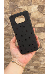 Poco X3 ve X3 Pro Uyumlu Mini Siyah Yıldız Desenli Silikon Darbe Emici Klasik Korumalı Rubber Kılıf