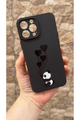 iPhone 14 Pro Max Uyumlu Kalpli Panda Desenli Silikon Darbe Emici Klasik Korumalı Rubber Kılıf