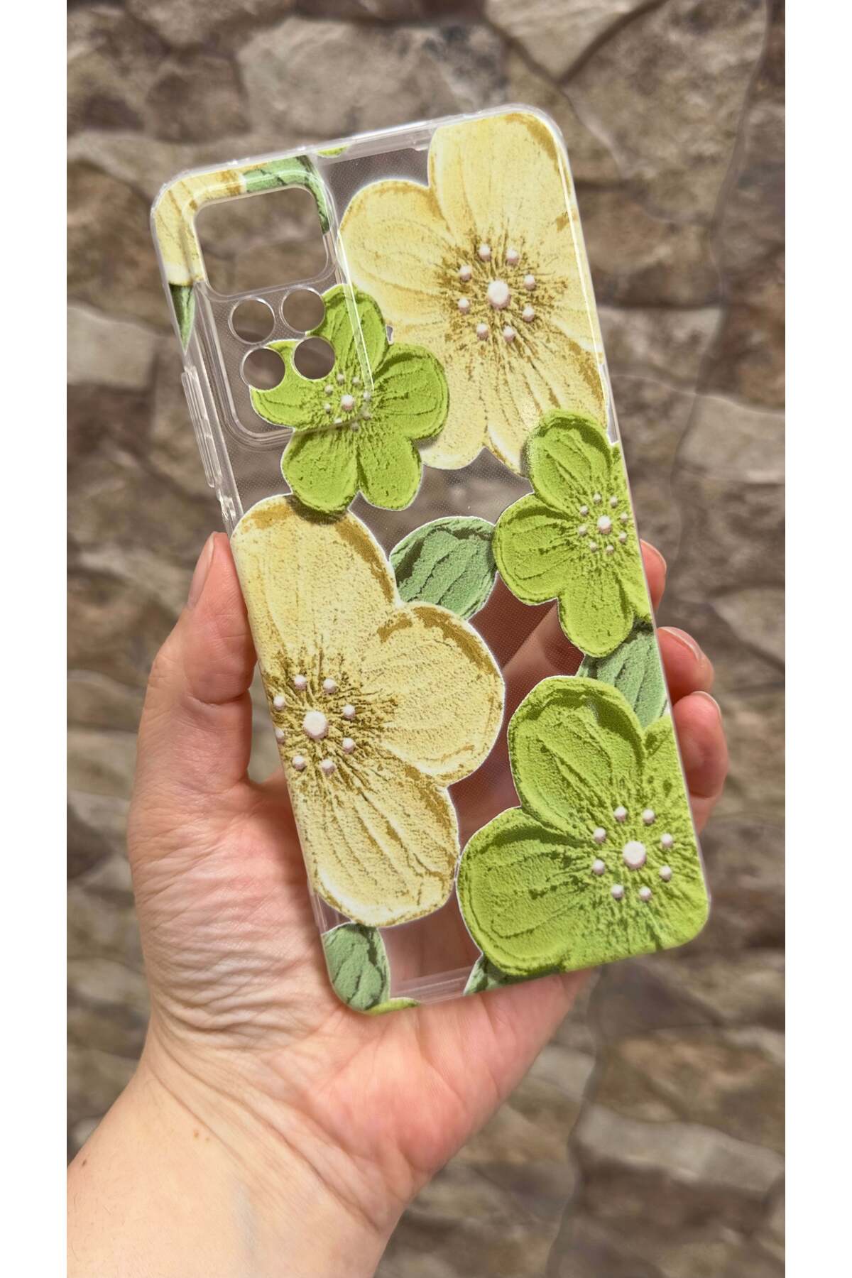Redmi Note 11 Pro Uyumlu Yeşil Çiçek Desenli Şeffaf Darbe Emici Kamera Korumalı Clear Kılıf