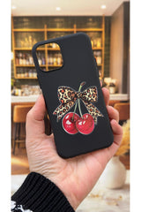 Iphone 11 Pro Max Uyumlu Kiraz Fiyonk Leopar Desenli Silikon Darbe Emici Klasik Rubber Kılıf