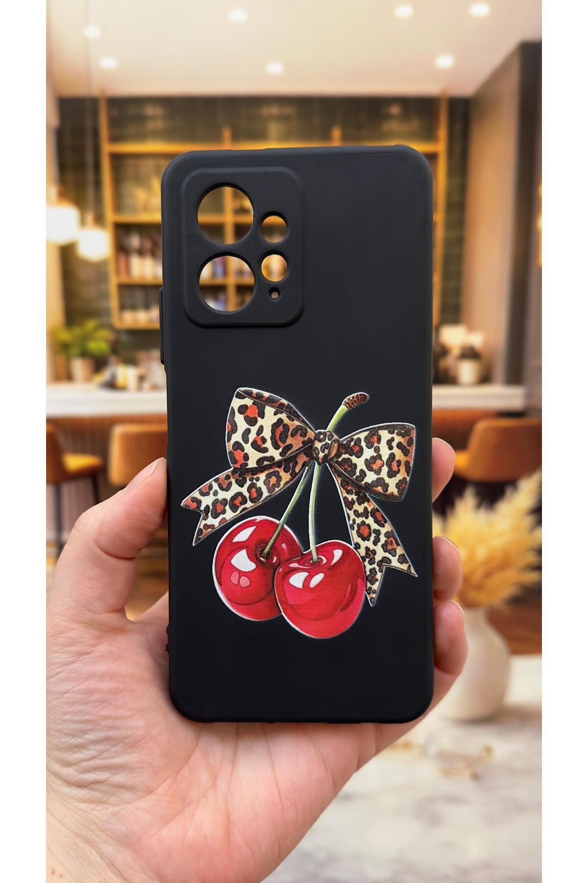 Xiaomi Redmi Note 12 Uyumlu Kiraz Fiyonk Leopar Desenli Silikon Darbe Emici Klasik Rubber Kılıf