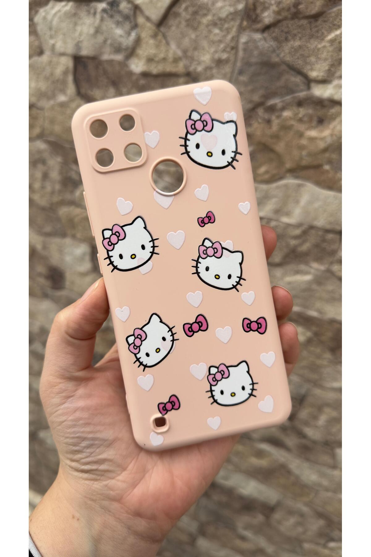 Realme C21Y Ve C25Y Uyumlu Hello Kity Silikon Darbe Emici Klasik Korumalı Rubber Kılıf