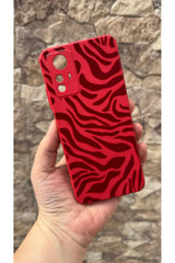 Redmi Note 12S Uyumlu Kırmızı Zebra Desenli Silikon Darbe Emici Klasik Korumalı Rubber Kılıf