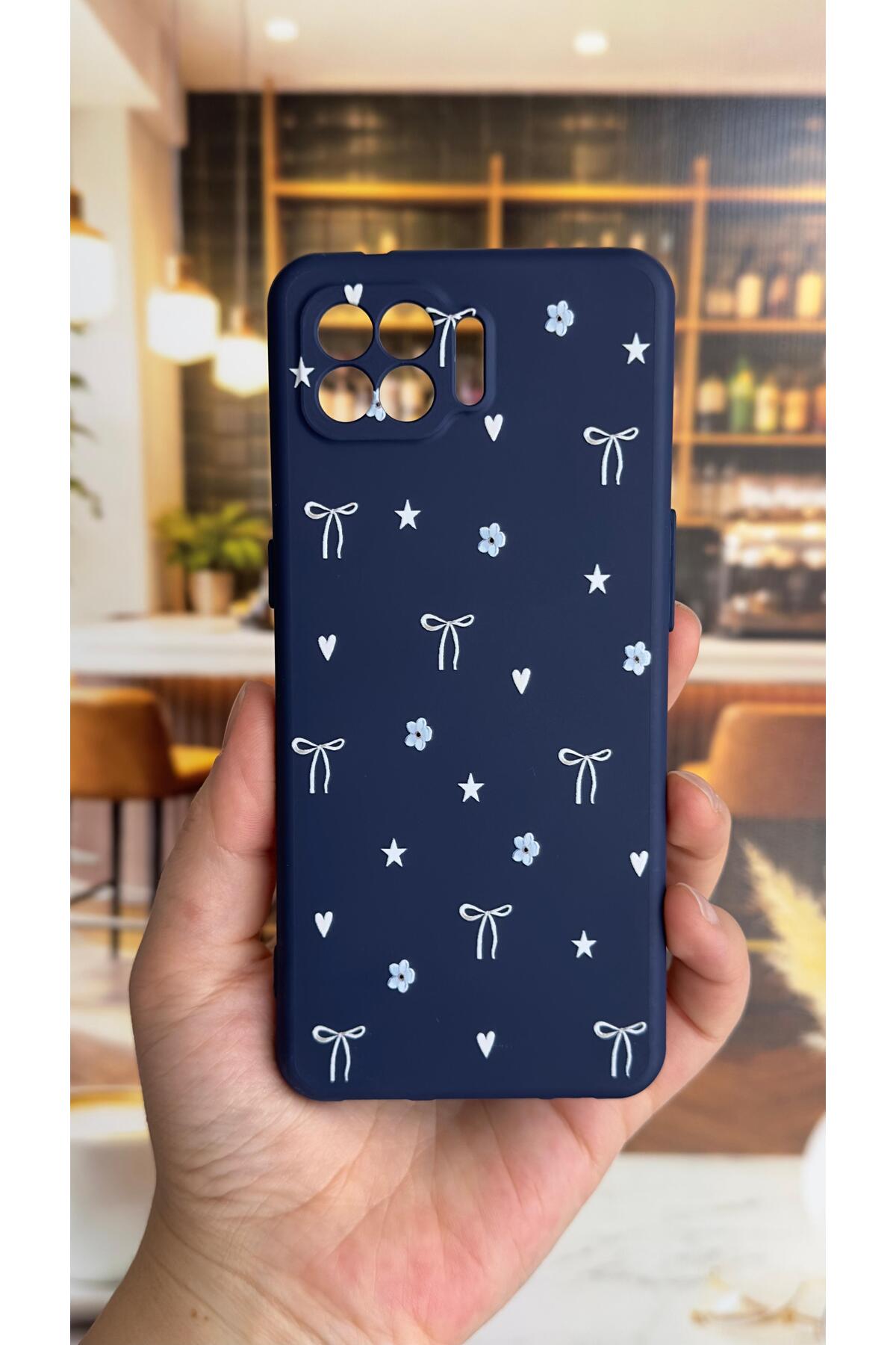 OPPO Reno 4 Lite Uyumlu Mini Fiyonk Desenli Silikon Darbe Emici Klasik Korumalı Rubber Kılıf