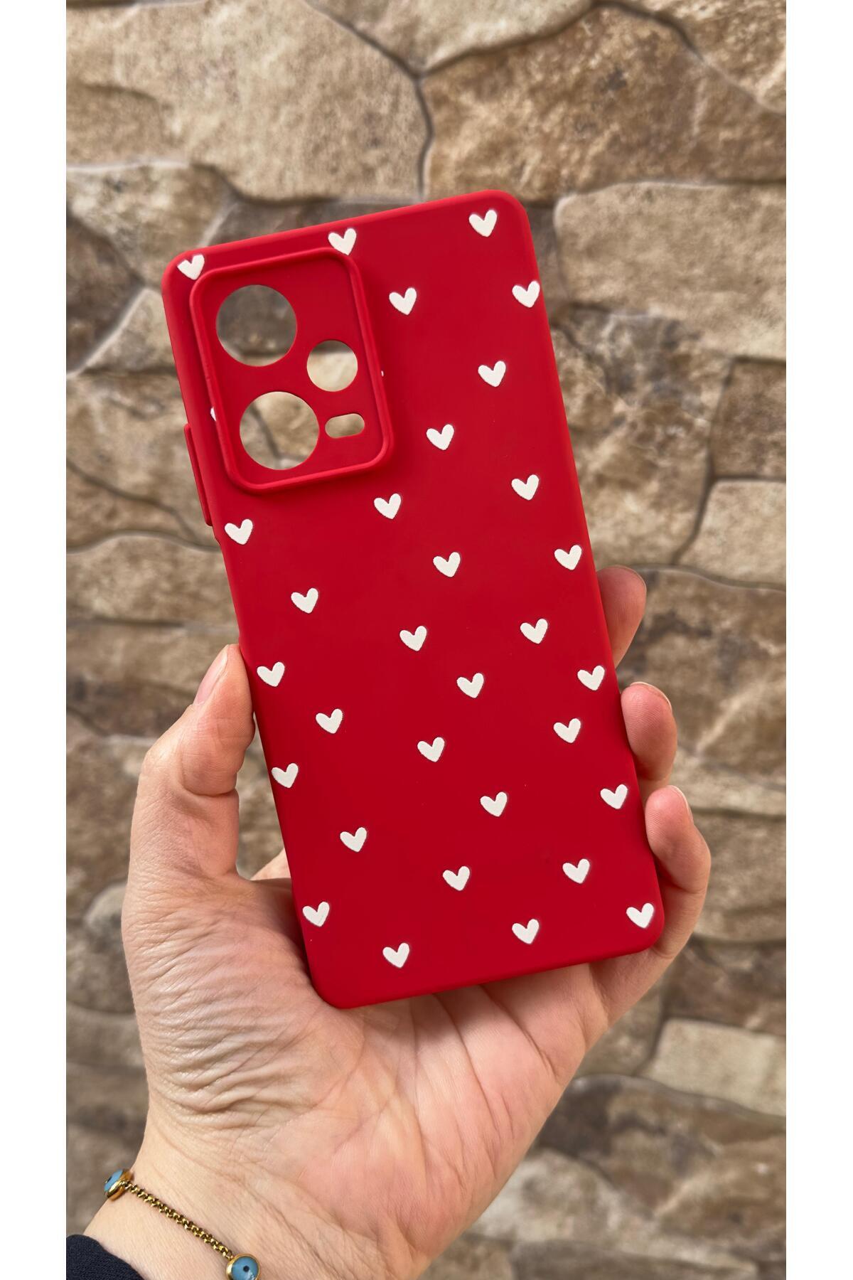 Redmi Note 12 Pro 5G Uyumlu Mini Beyaz Kalp Desenli Silikon Darbe Emici Klasik Korumalı Rubber Kılıf
