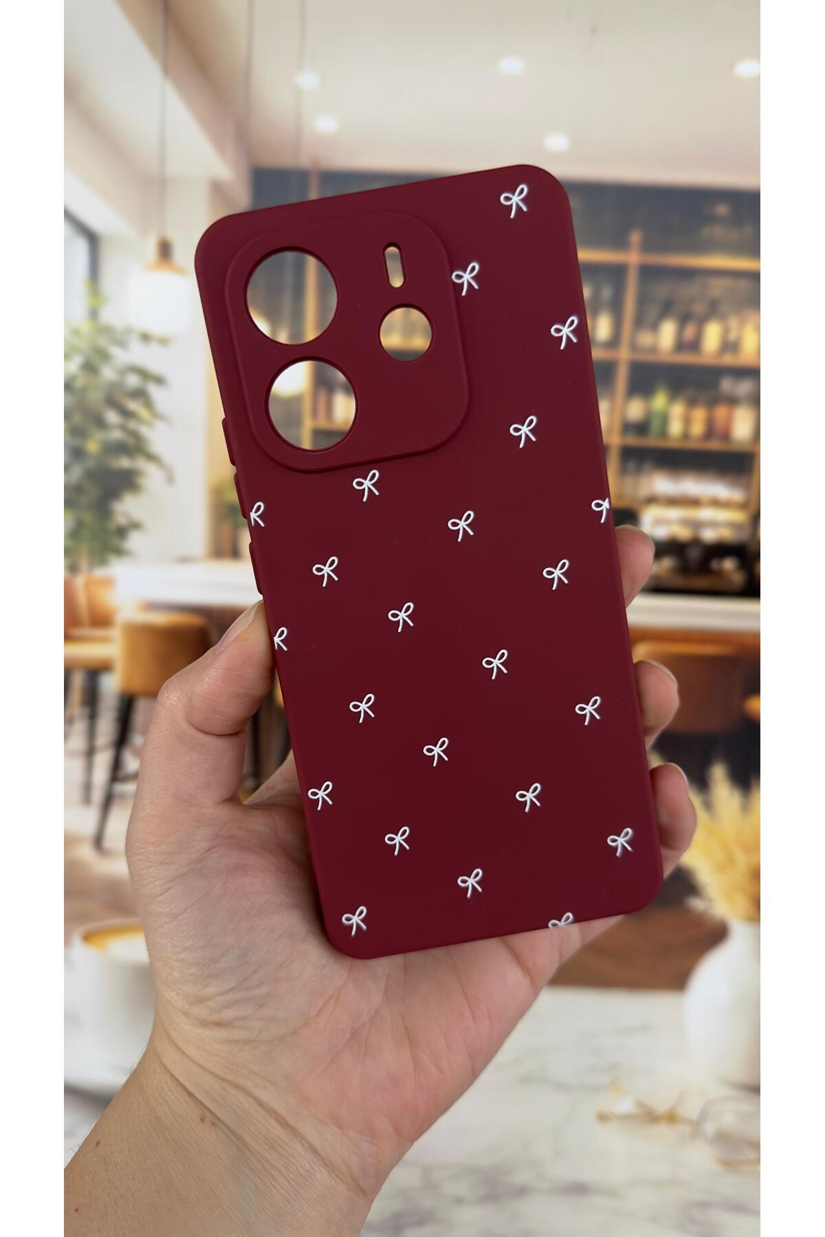 Xiaomi Redmi Note 14 Uyumlu Beyaz Fiyonk Desenli Silikon Darbe Emici Klasik Korumalı Rubber Kılıf